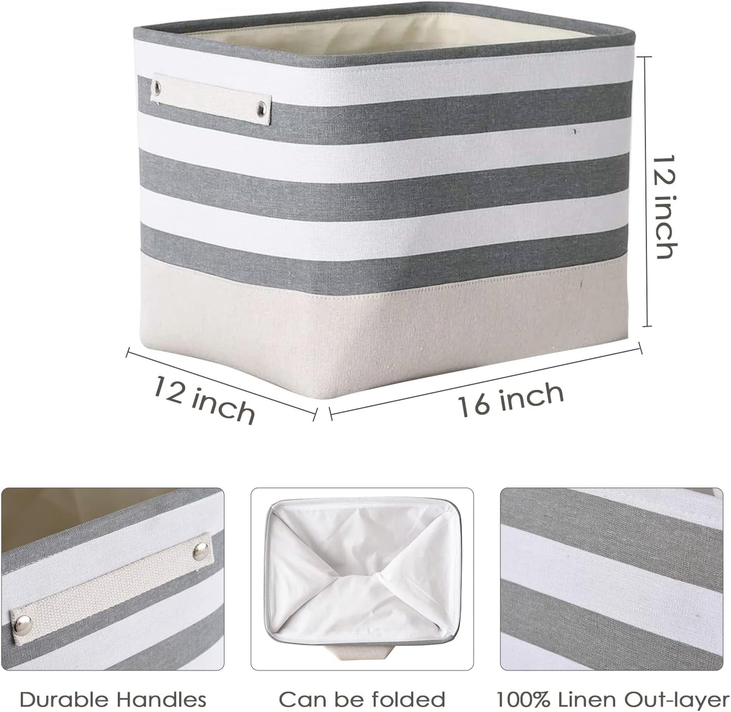 TheWarmHome Extra Large Cube Storage Bins Baskets for Organizing, Sturdy Fabric Storage Basket Cube W/Handles, Decorative Foldable Storage Baskets for Shelves Closet Nursery Toy (3 Pack 16×12×12inch)