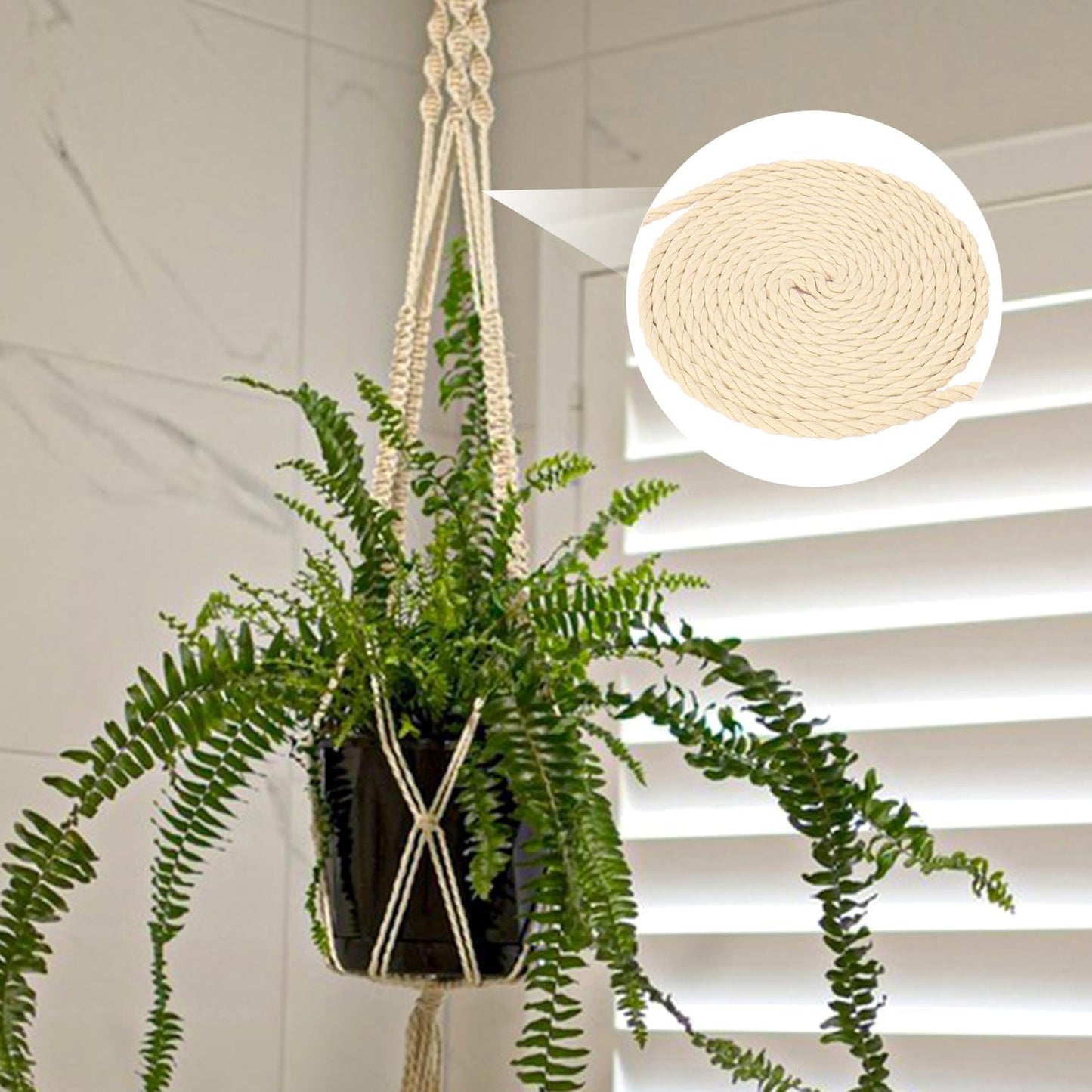 1/4 Inch Diameter White Cotton Rope 328 Feet Rope Composed of Four Strands of Cotton Rope, Soft and Thin Rope for Crafts, Clothesline and Home Interior Decoration