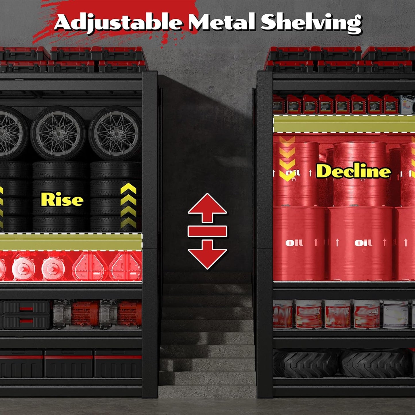 60.1" W Garage Shelving 3125LBS Metal Shelving Extra Wide Storage Shelves Adjustable 5 Tier Garage Shelves Industrial Metal Shelf for Basement Warehouse Shop 60.1" W x 24.1" D x 72" H