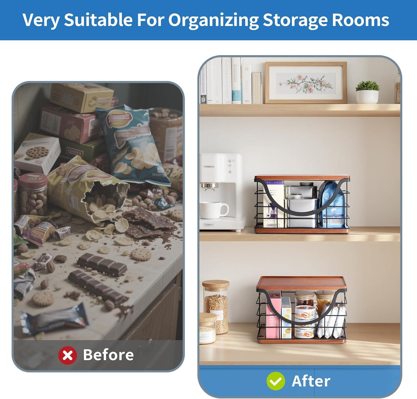 Extra Large Trash Bag Holder Stackable Kitchen Storage, 2 Pack Wall Mounted Pantry Organizers and Storage with Bamboo Top, Garbage Bag Dispenser Under Sink for Laundry Room and Kitchen