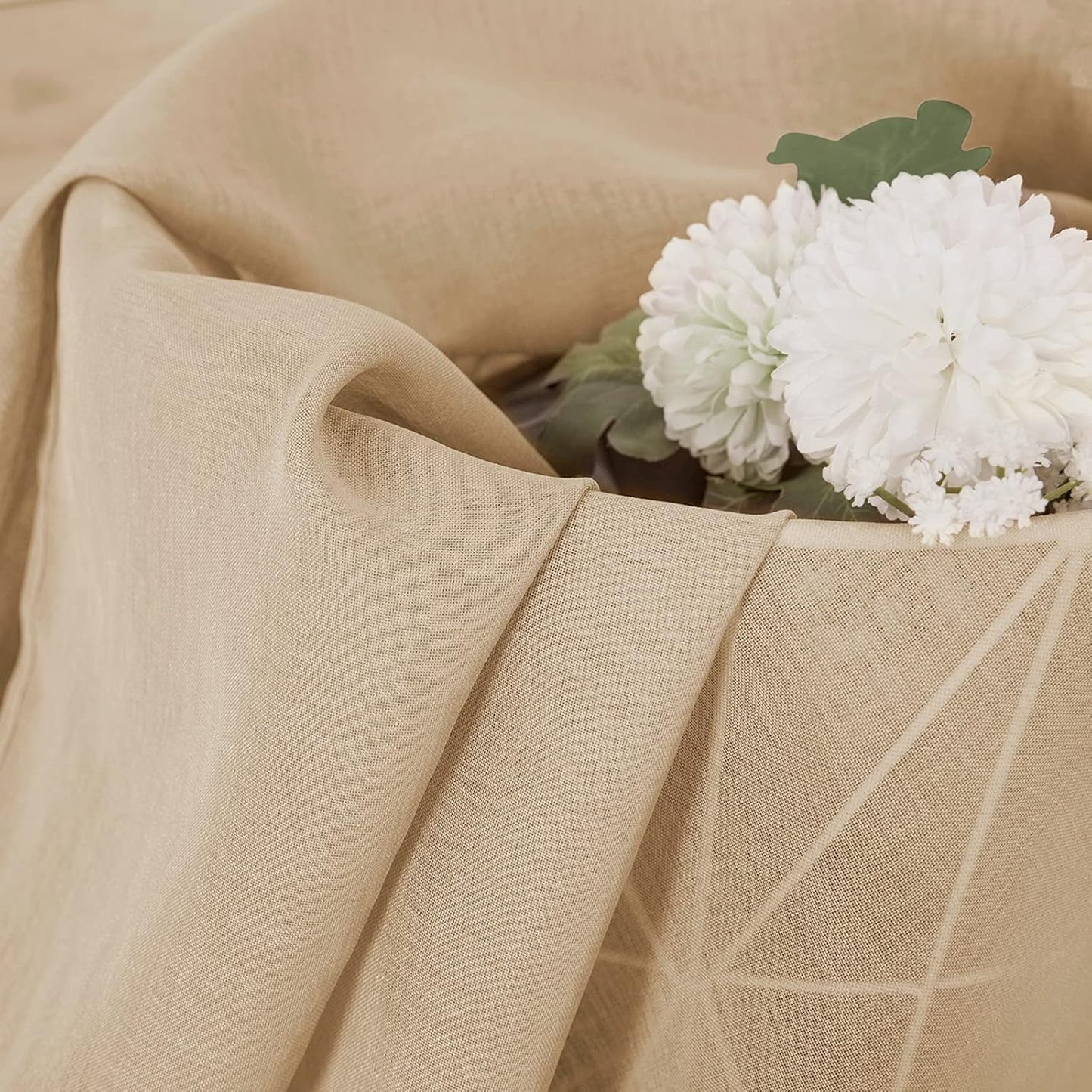 Tollpiz Sheer Tier Curtains Kitchen Linen Textured Half Curtain Sheers Light Filtering Rod Pocket Voile Bathroom Short Curtains for Farmhouse, 25 x 30 inches Long, Beige, Set of 2 Panels