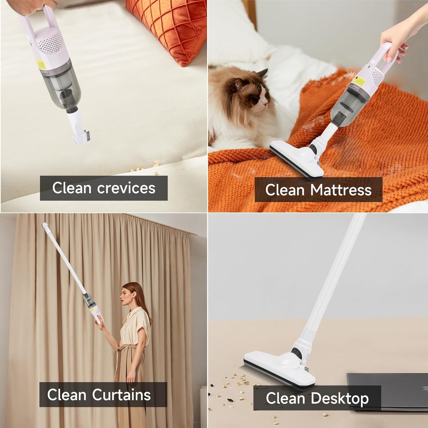 Handheld Vacuum Cleaner,Ultra-Lightweight Mini Portable Vacuums for Home, 6 in 1 Stick Vac Cleaners for Car,Pet Hair(White Cordless)