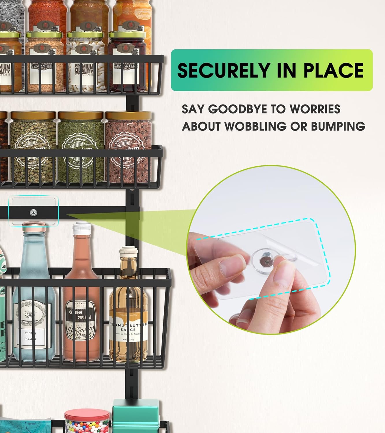 9-Tier Over The Door Pantry Organizer, Pantry Storage and Organization, Black Metal Hanging Spice Rack Seasoning Shelves Door, Wall Mount for Home & Kitchen, Laundry Room Bathroom Organization