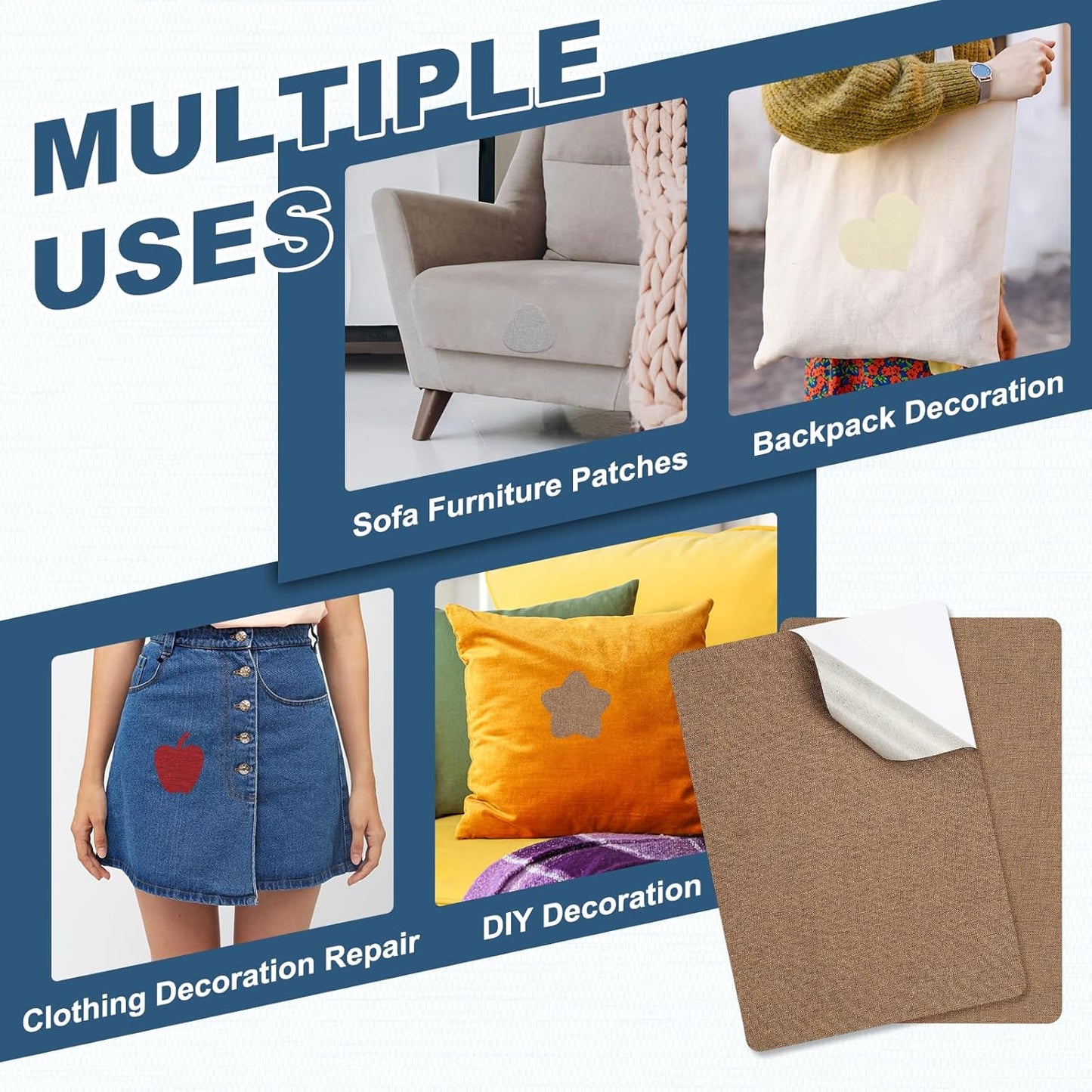 PATIKIL 8x11 Inch Linen Repair Patches, 2Pcs Self-Adhesive Fabric Patch for Sofas Tote Bags Furniture Car Seats Clothes Tents, Brown