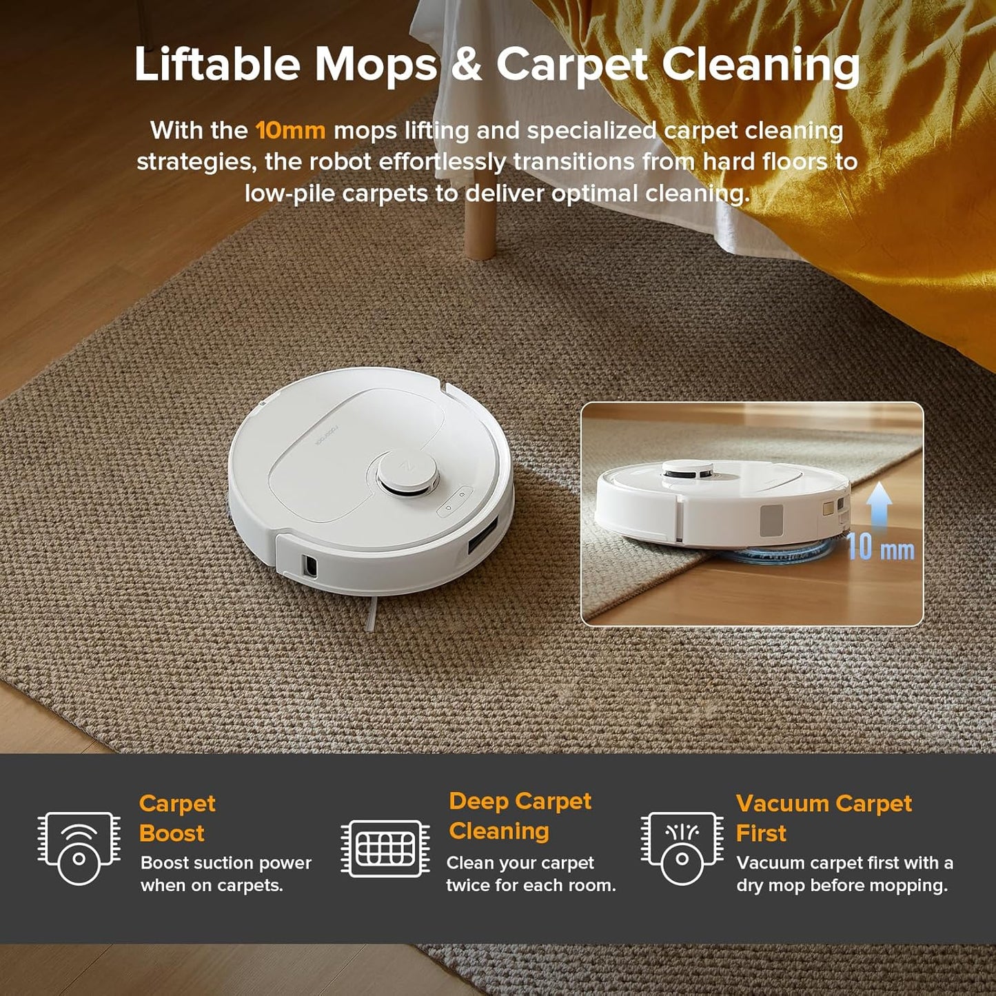 roborock Qrevo Series Robot Vacuum and Mop, 8000Pa Suction, Upgraded from Qrevo S, Anti-Tangle Brush, Smart Obstacle Avoidance, Auto Mop Washing, All-in-One Dock, 200RPM Spinning Mops, White(QV 35A)