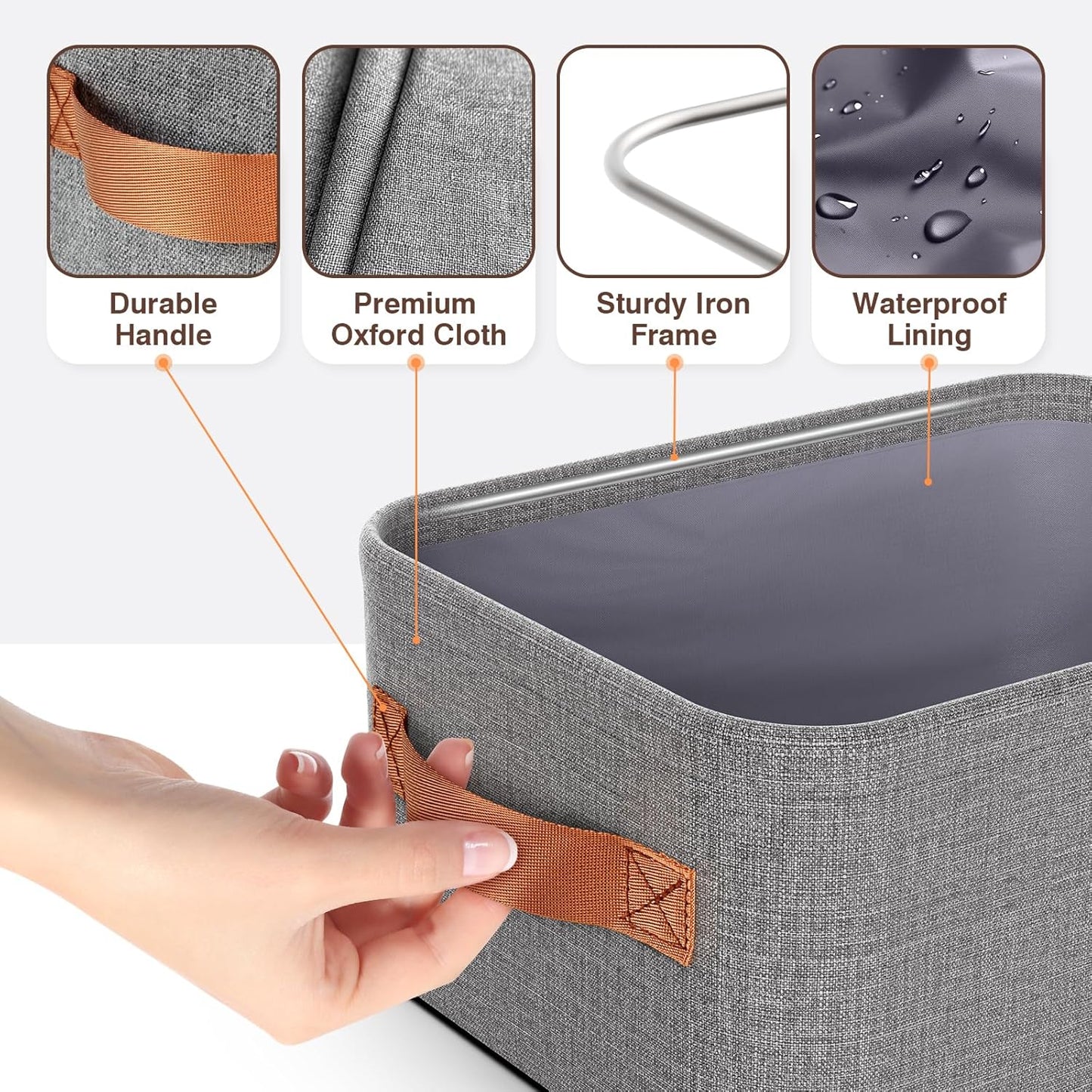 Large Storage Baskets for Shelves 3 Packs, Fabric Storage Bins for Shelves with Handles, 13.8'' L ×10.2'' W × 6.7'' H Collapsible Baskets for Organizing Clothes, Toy, Grey