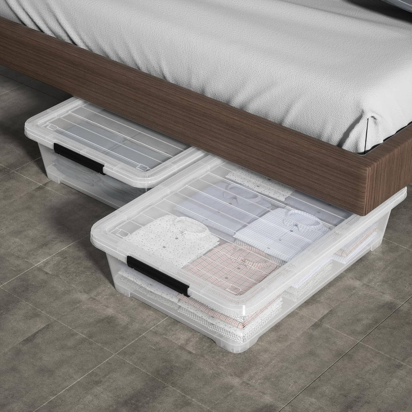 Rosebloom 40 Quart Plastic Under Bed Storage Bins with Lid, Clear Storage Containers Under Bed, 3 Packs