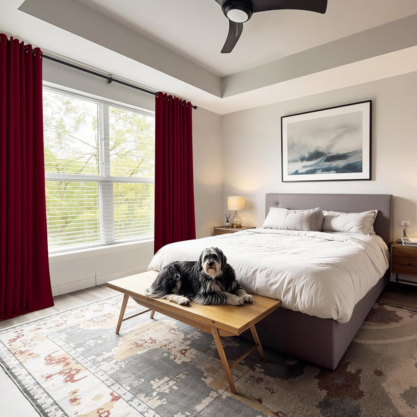 PONY DANCE Blackout Curtains for Bedroom - Double Pieces Thermal Insulated Drapes Noise Reducing Solid Grommet Top Window Curtain Panels for Home Decoration and Doorway, 55 x 80 inch, Red, 1 Pair