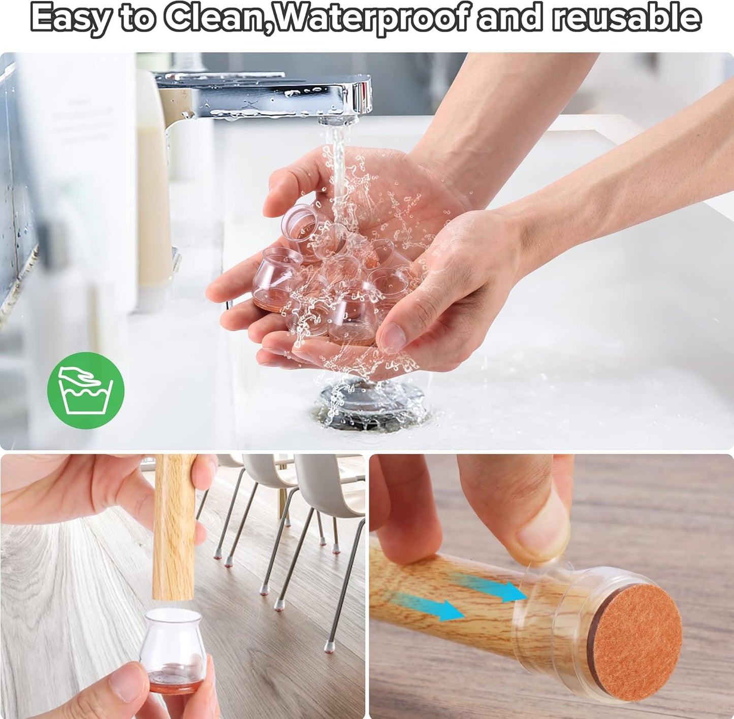 24PCS Upgraded Silicone Chair Leg Floor Protectors for Hardwood Floors, Furniture Sliders for Chair Legs, Felt Bottom Furniture Pads, Anti-Slip Round&Square Cap Covers to Scratch and Reduce Noise