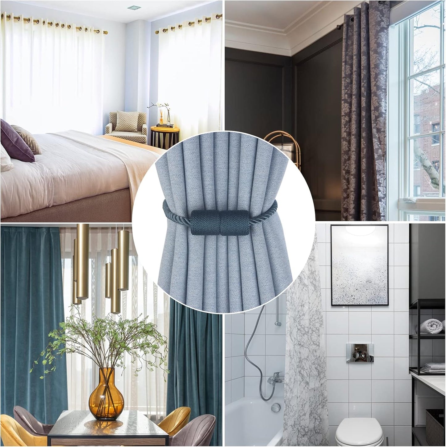 Magnetic Curtain Tiebacks 6 Pack Blue Curtain Rope Tieback Curtain Holders for Drapes Modern Tie Backs Decorative Curtain Holdbacks