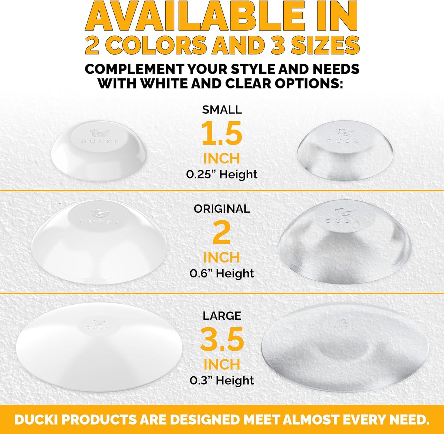 Ducki Door Stop Wall Protector | Self Adhesive Door Knob Wall Protectors from Door Knobs | Rubber Door Stoppers for Wall Damage & Noise | Durable, Shock Absorbent & Discreet | 2 Pack Clear Door Stops