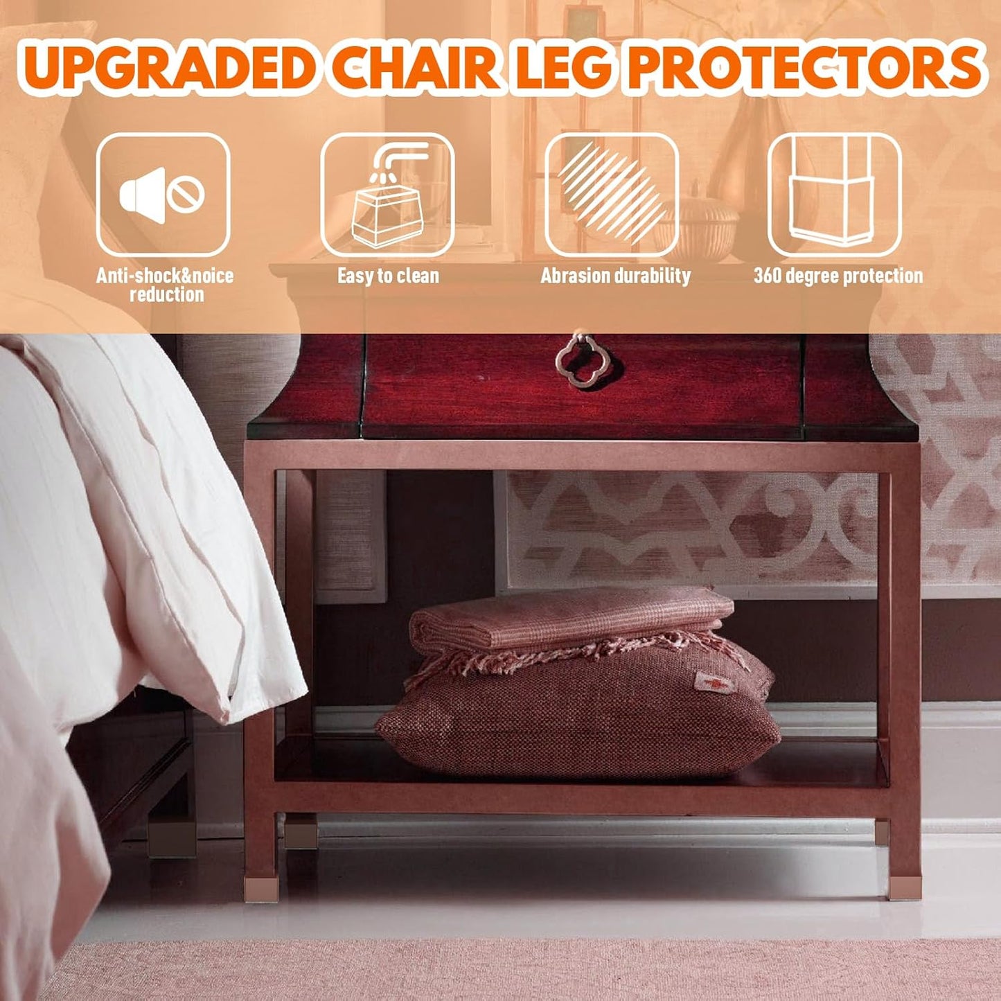 Rectangle Chair Leg Protectors for Hardwood Floors,16 PCS Silicone Covers to Protect Wood Tile Floors Felt Pads Furniture Leg Caps Reduce Noise. Easy to Move.(Brown,0.75 x 1.25 Inch,Rectangle)