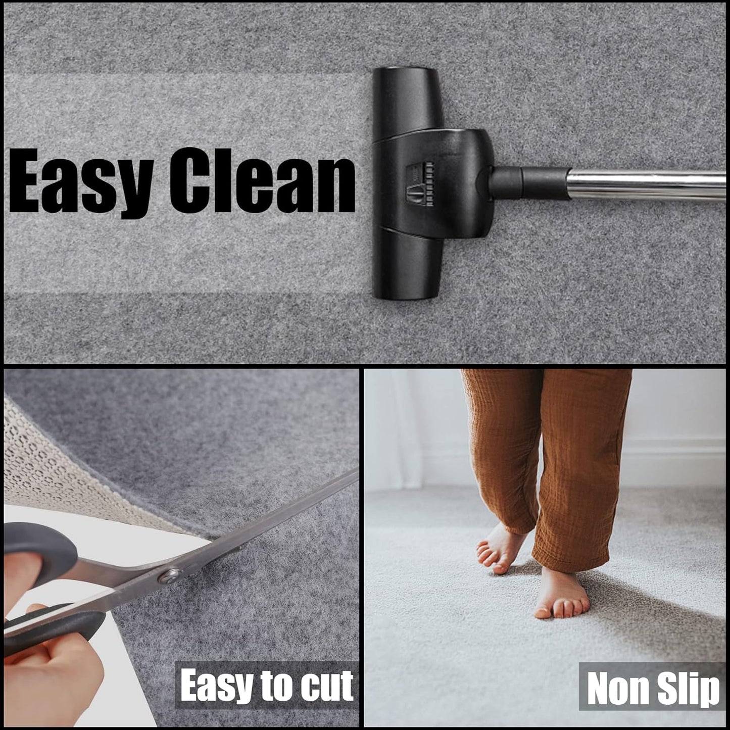 Non Slip Rug Pad Grippers - 2x3, 1/4" Thick, Felt + Rubber Double Layers Area Carpet Mat Tap, Provides Protection and Cushioning for Hardwood or Tile Floors