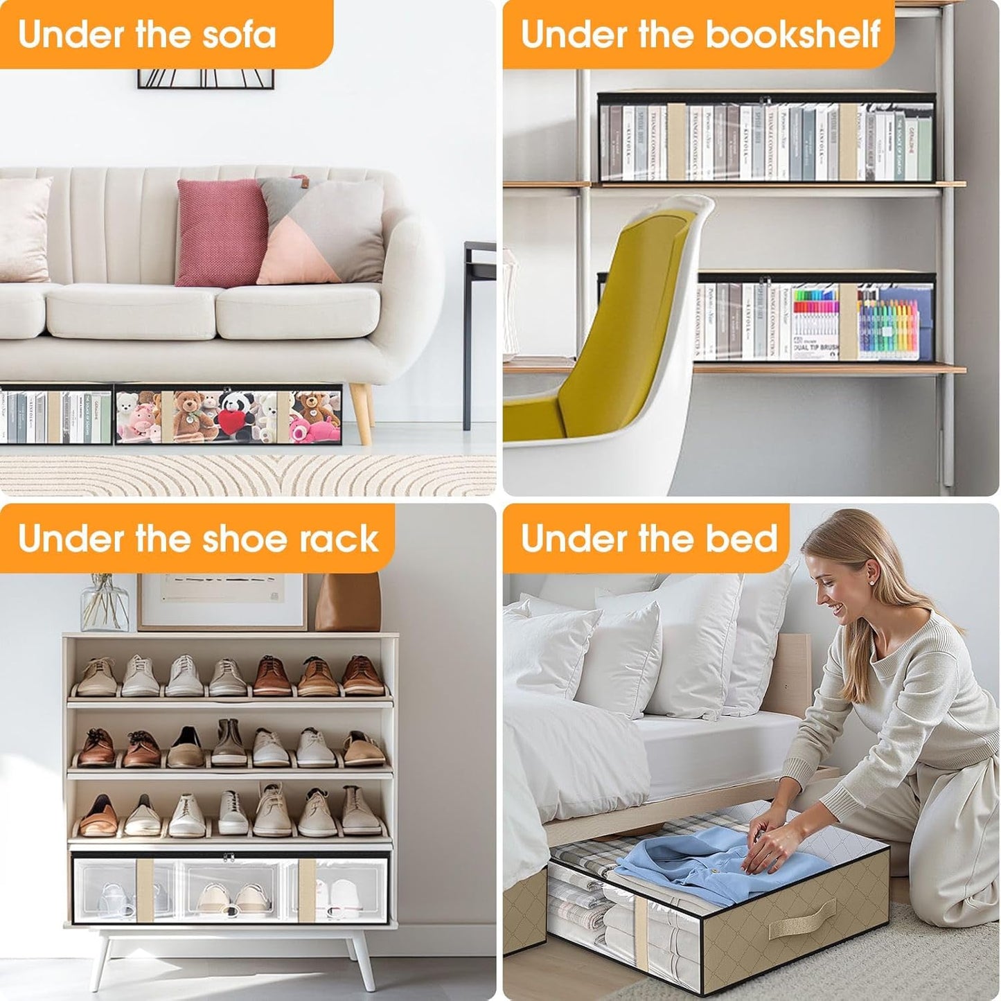 StorageRight Under Bed Storage Bins, 3-Pack 40L Foldable Fabric Storage Bags with Transparent Window, Breathable Organizer for Clothes/Blanket/Comforter/Quilts,Beige