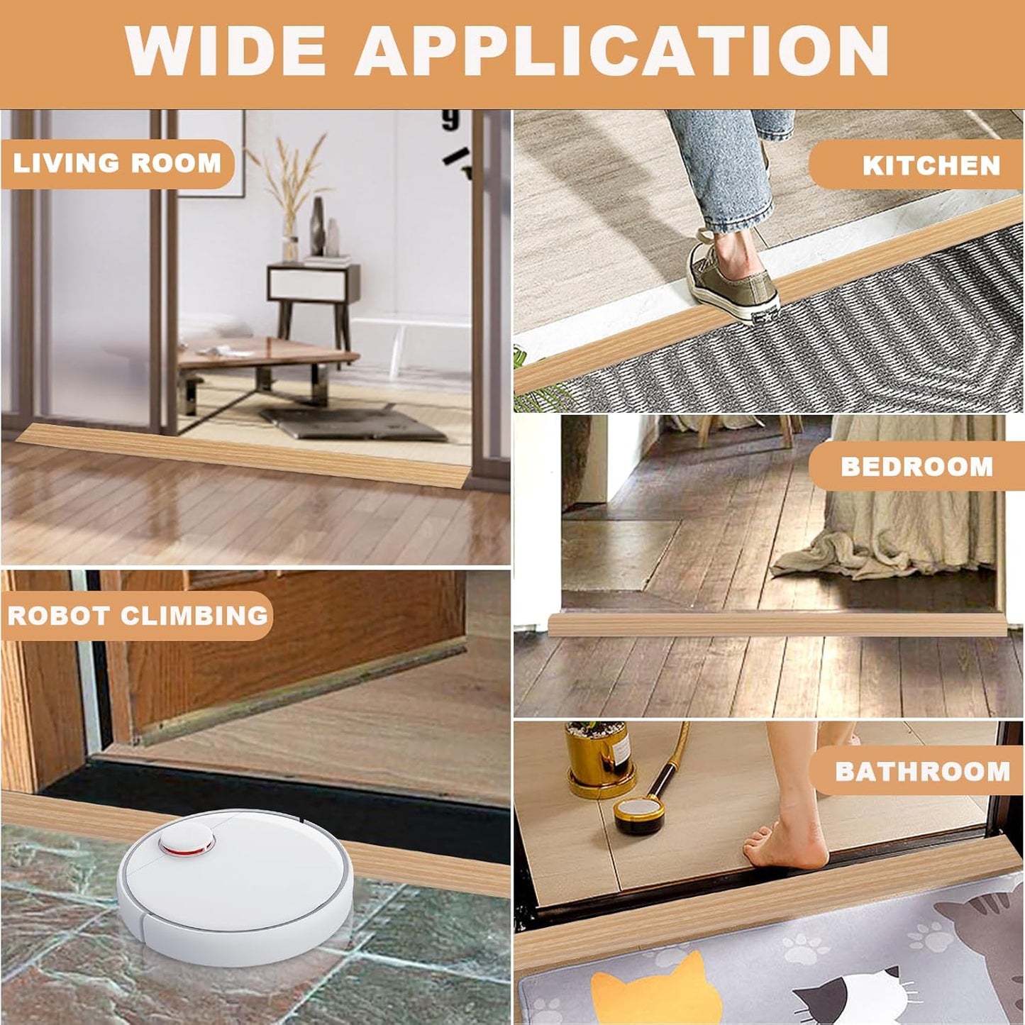 Vinyl Door Threshold Flooring Transition Strip Self Adhesive Carpet Edging Strip for Laminate Doorway Edge Threshold from 3/5" to 4/5" (Light Yellow Wood Grain, 3.3 Ft)