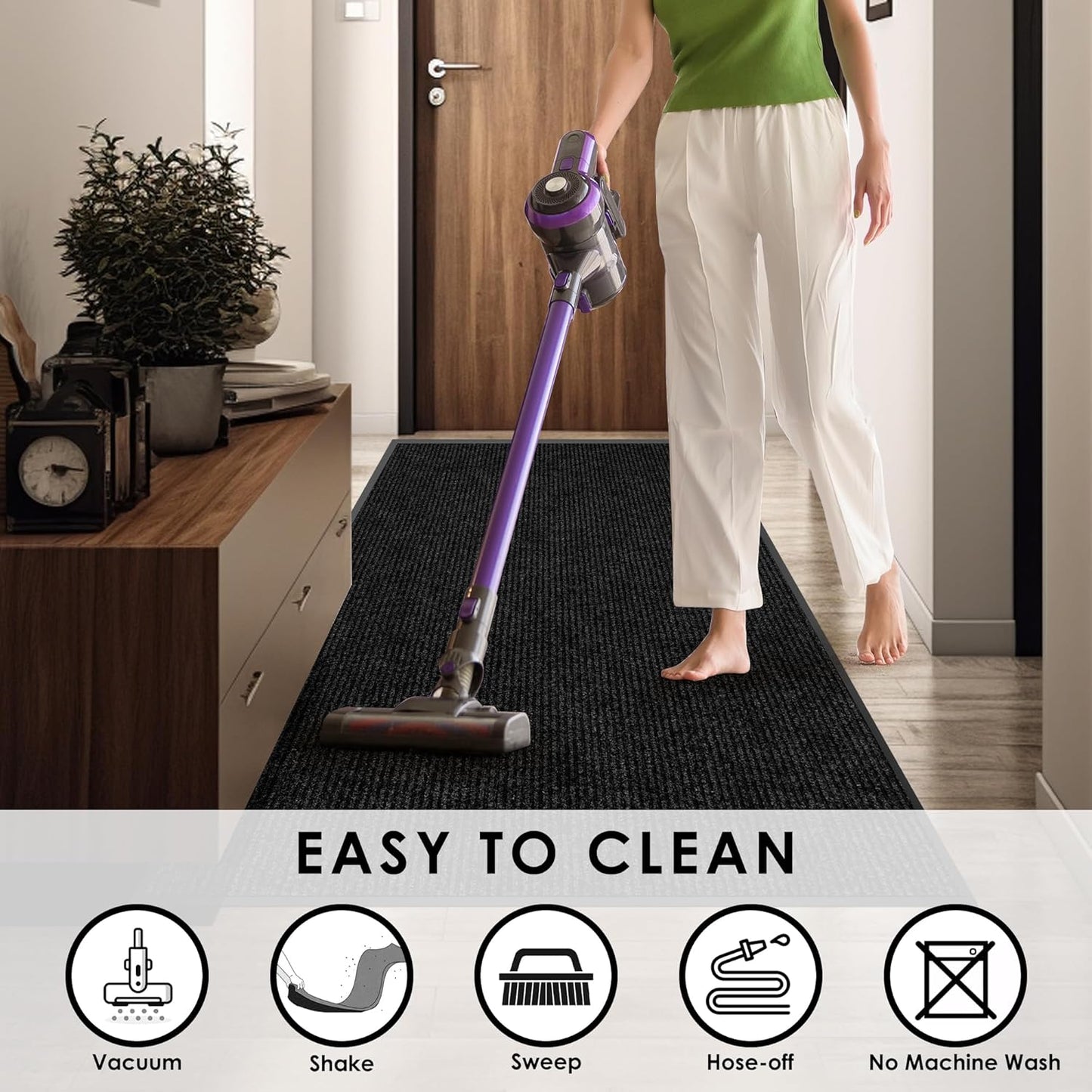 4′ x 19′ Front Door Mat Indoor Outdoor Entrance, Commercial Floor Mat Heavy Duty Dirt Trapper Entryway Doormat, Custom Size Non Slip Rubber Backing Welcome mat, Door Mat for High Traffic Area