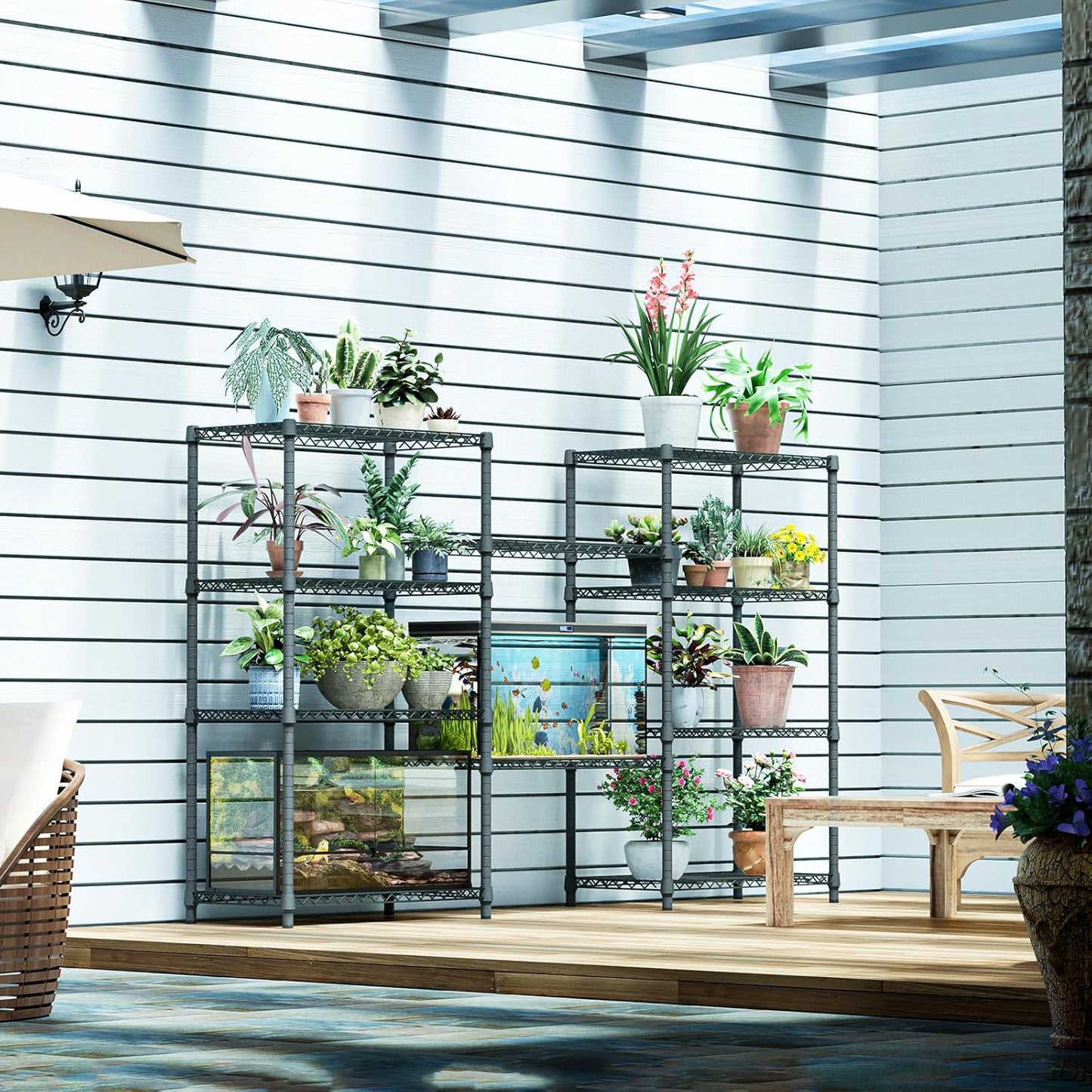 IZEUK Storage Shelves Outdoor Wire Shelving Unit Metal Rack 4 Tier, 17.7" D x 35.43" W x 59" H, Grey