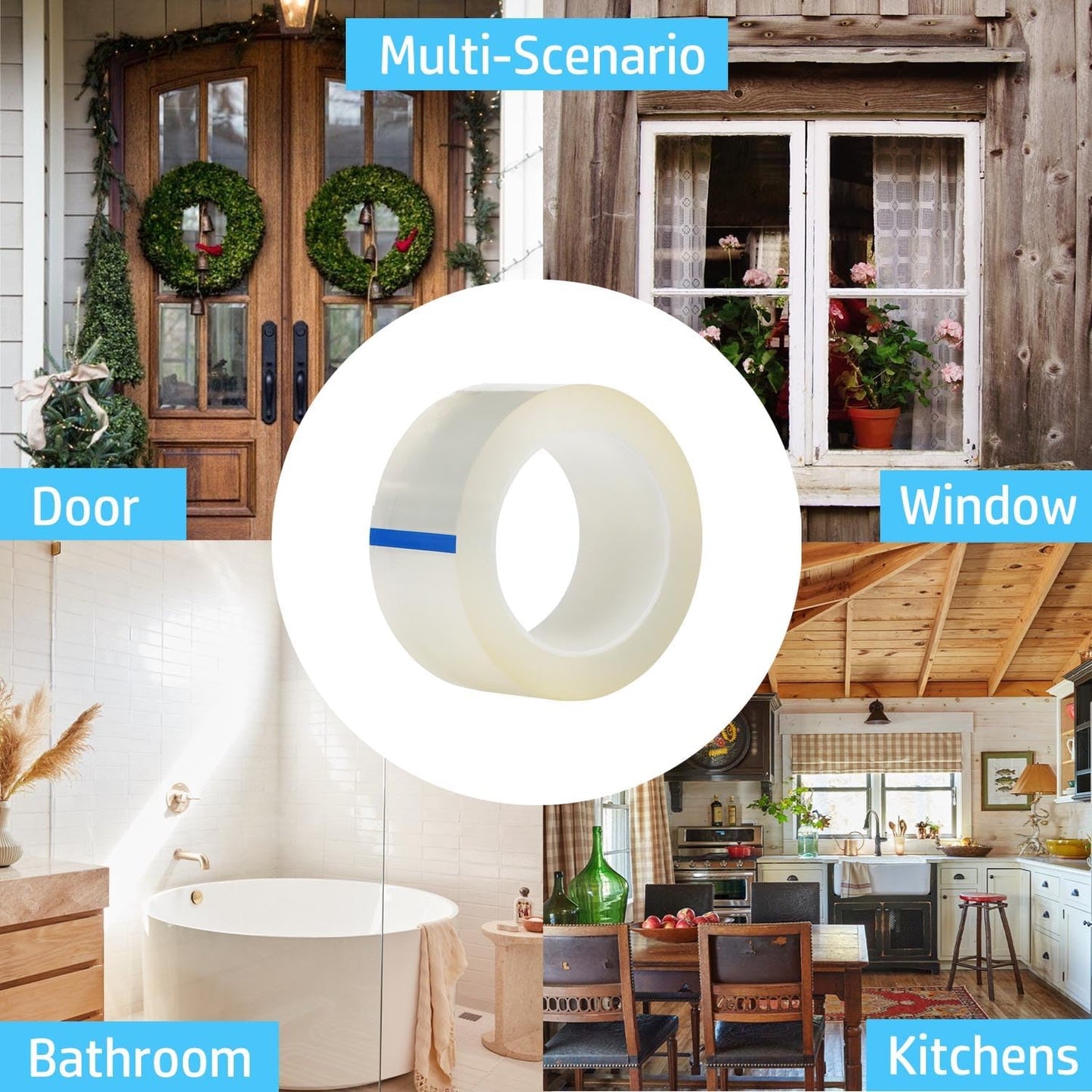 Transparent Window Weather Sealing Tape 2 Inch x 33 FT Weather Stripping Residue-Free Clear Window Insulation Tape for Doors Windows and Shower Glass Gaps