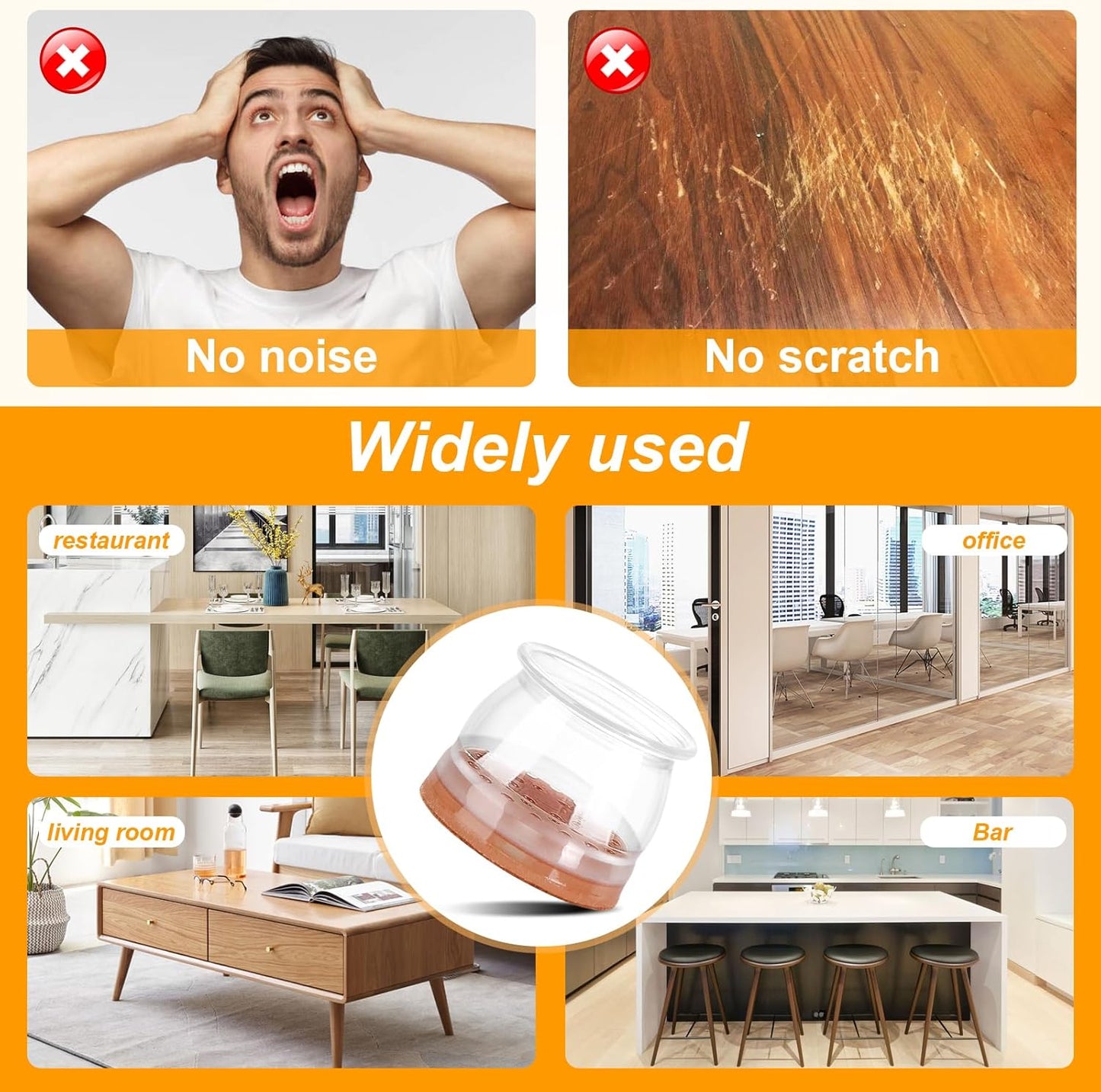 CHUNZEXI 24 Pack Chair Leg Floor Protectors for Hardwood Floors, Silicone Felt Covers Pads Caps, Protect Wood Furniture Feet Floors Noise Reduce and Scratch (Universal Small & Clear)