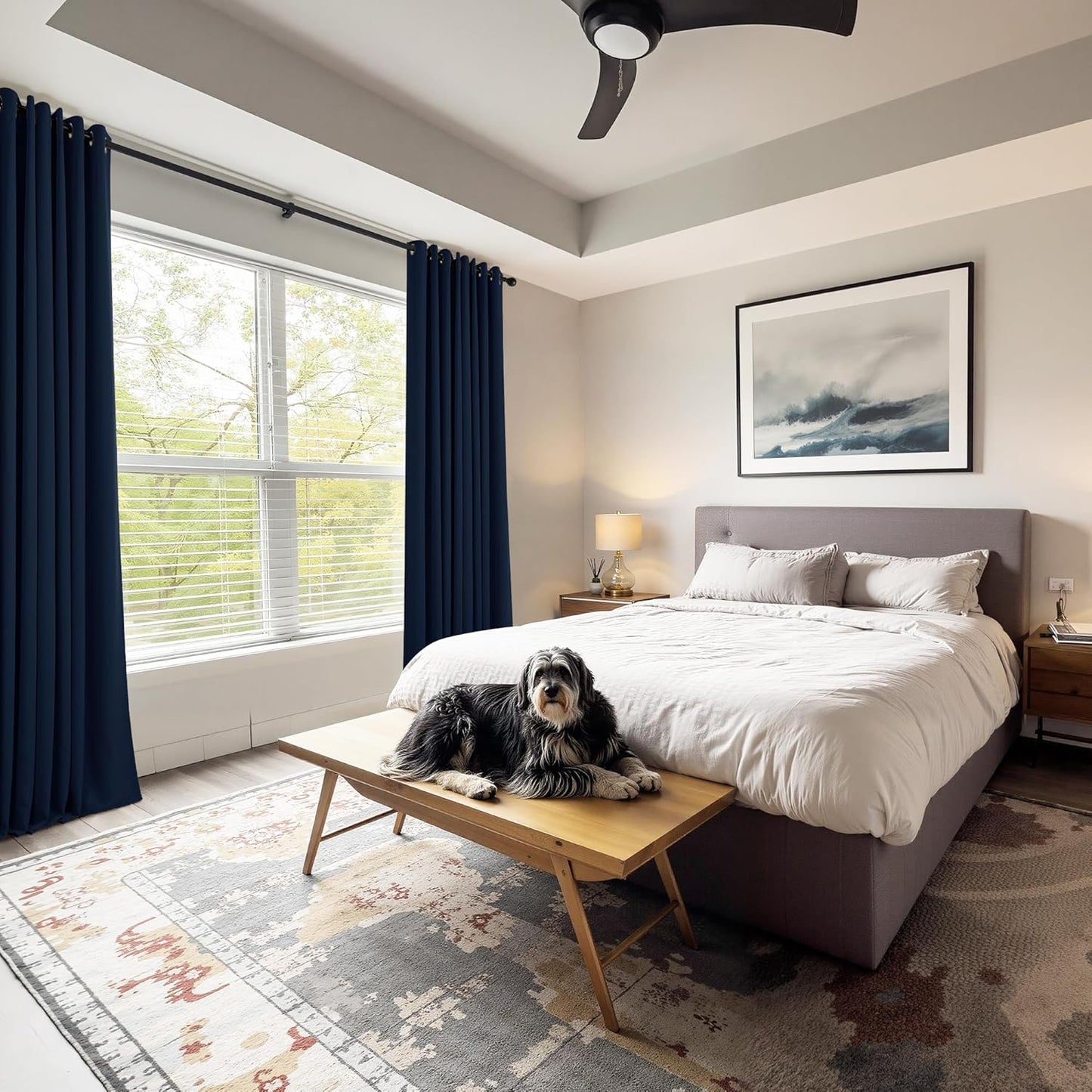 PONY DANCE Navy Blue Blackout Curtains for Bedroom 63 Inch Length 2 Panels Set, Thermal Insulated Energy Saving Grommet Top Window Treatment Drapes for Living Room, W34 x L63 Inch