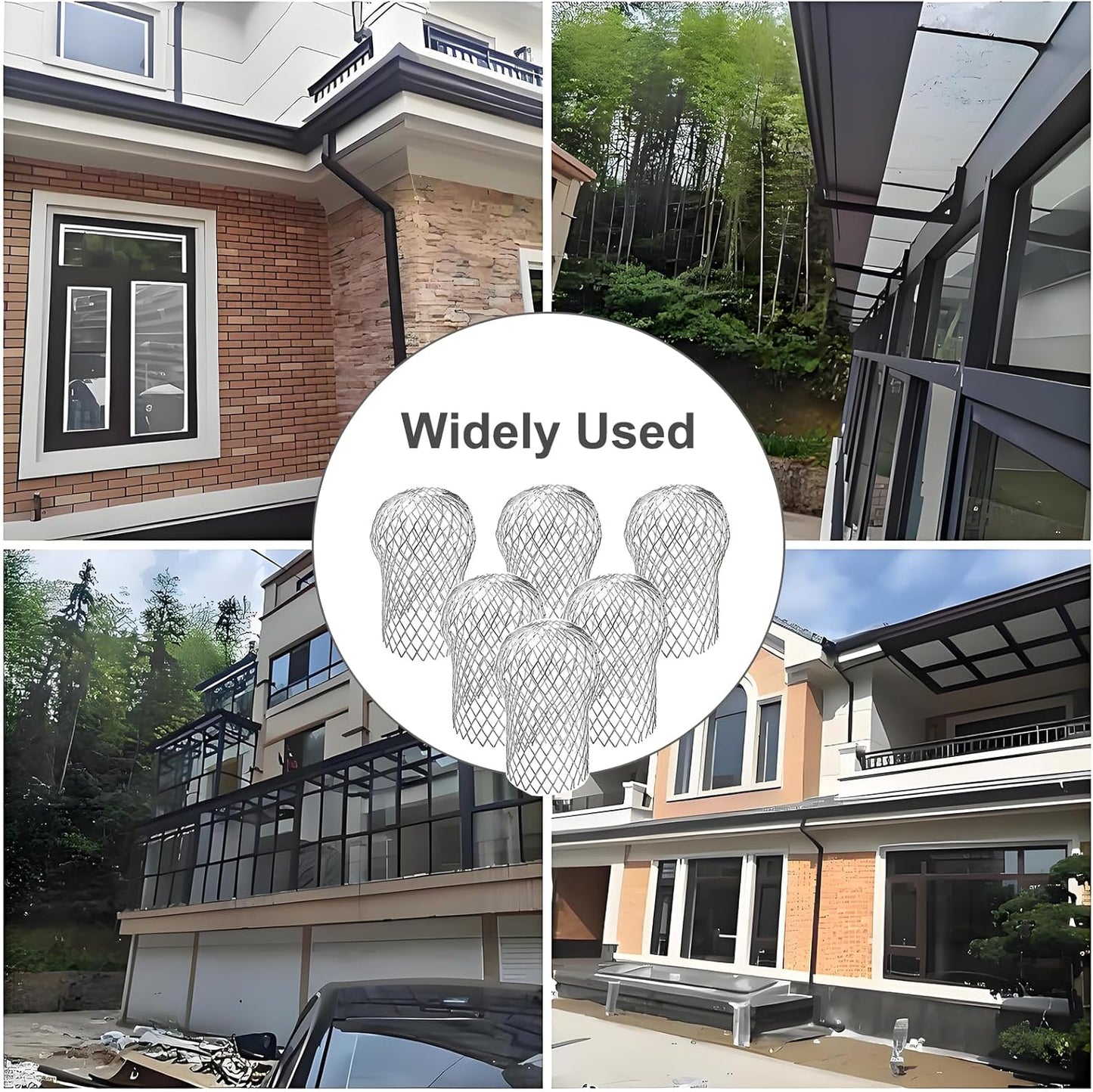 6 Pack Downspout Guard Filter, Gutter Downspout Guard Gutter Guard Strainer Mesh Aluminum Expandable Gutter Screen, Gutter Protector from Leaves Debris Clogging