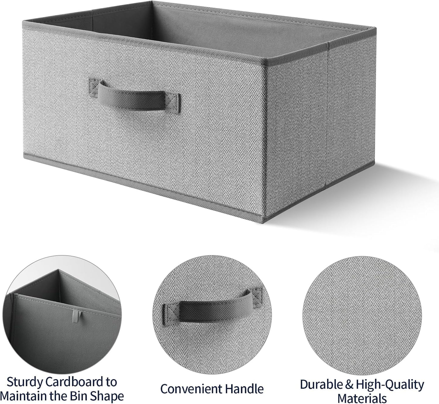 Storage Baskets, 15.7 Inch Woven Fabric Bins, Storage Cubes with Reinforced Handles, Organizer Bins for Closet Shelves, Foldable, for Toys, Clothes, Natural Beige (3PCS/Grey-15.7*11*7.8inch)