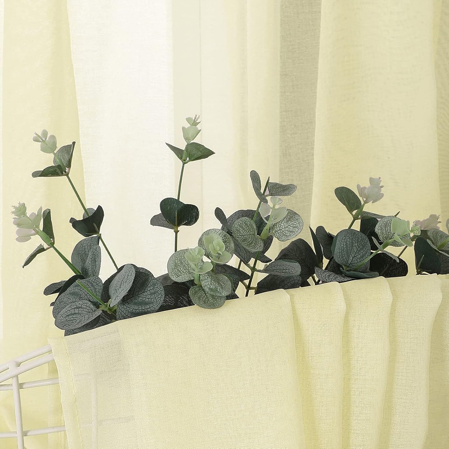 Tollpiz Sheer Curtains Linen Textured Living Room Curtain Sheers Light Filtering Rod Pocket Voile Curtains for Bedroom, 42 x 63 inches Long, Transparent Yellow, Set of 2 Panels