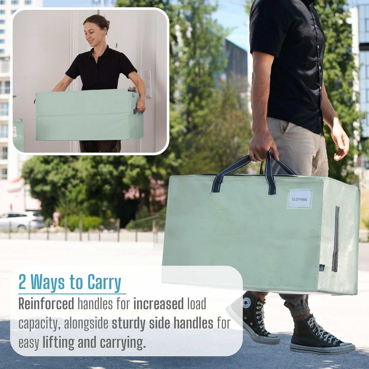 VENO 8 Pack Moving and Storage Bags, Heavy Duty, Alternative to Moving Boxes, Large Packing Totes Supplies for College Dorm Room with Zipper for Clothes, Wide Open Design (Shiny Light Green, 8 Pack)