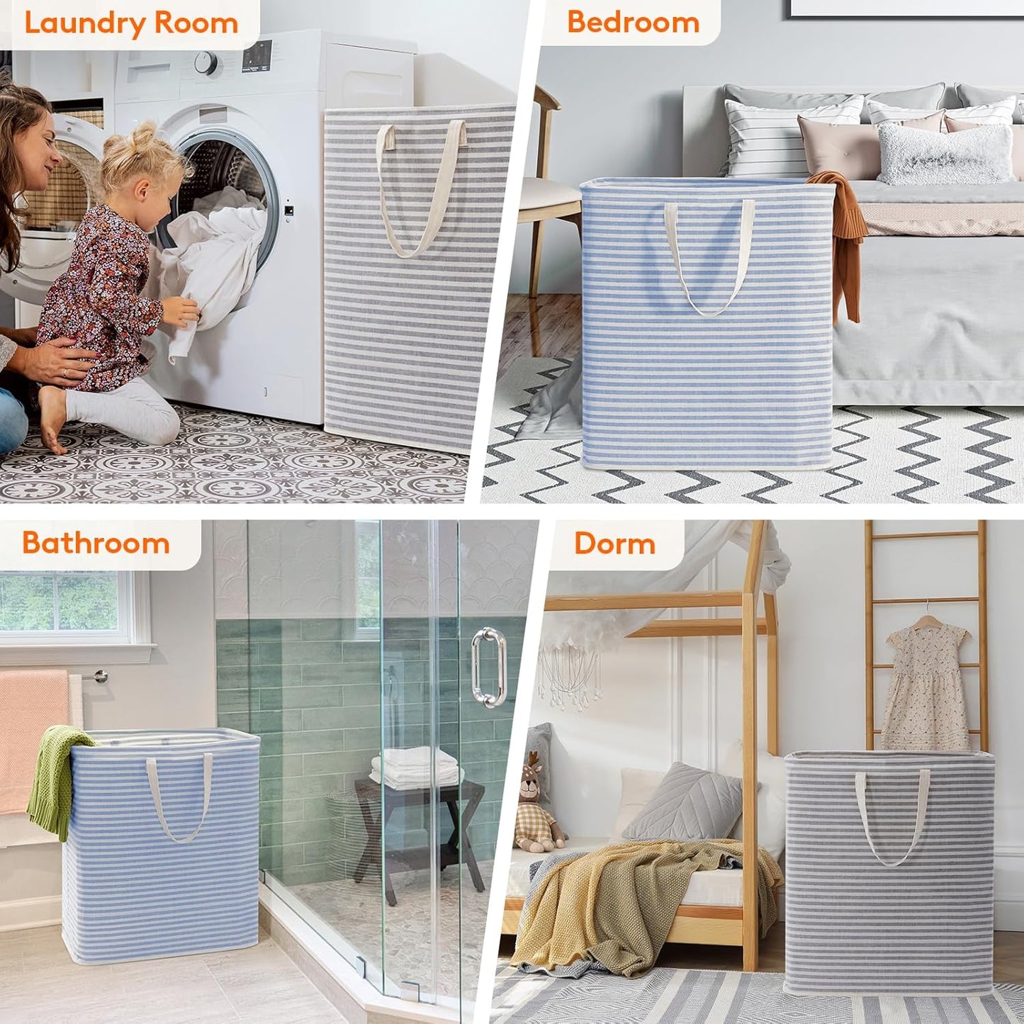 Lifewit 2 Pack Laundry Hamper Large Collapsible Laundry Basket, Freestanding Waterproof Cloth Hamper with Easy Carry Handles in Laundry Room Bedroom Bathroom Dorm for Adult, Grey&Blue, 2 x 100L