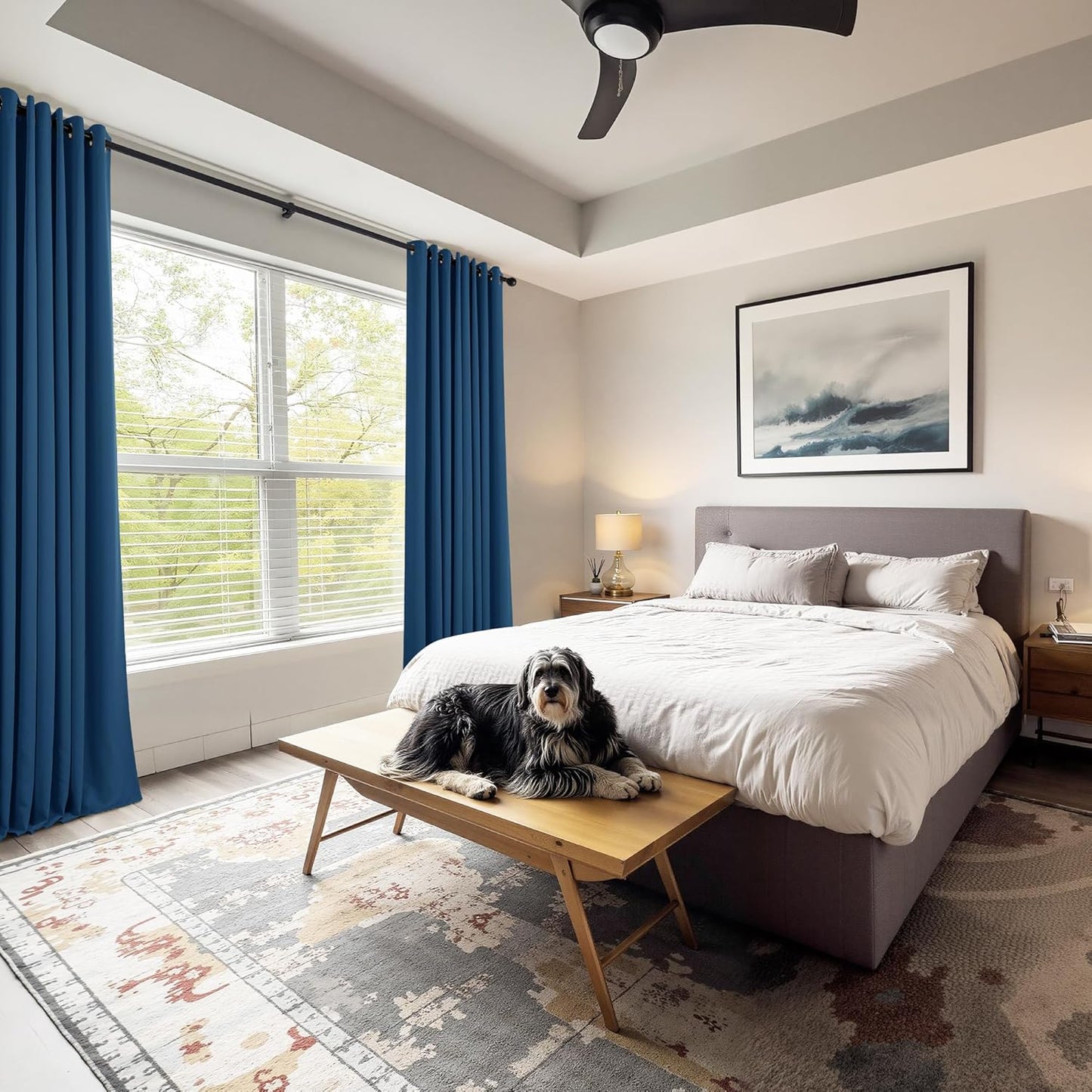 PONY DANCE Window Curtain Panels - Grommets Top Thermal Insulated Light Blocking Curtain Covers for Bedroom Dining Room/Sliding Door and Closet, 55 Width by 80 Inches Length, Ink Blue, Pack-2