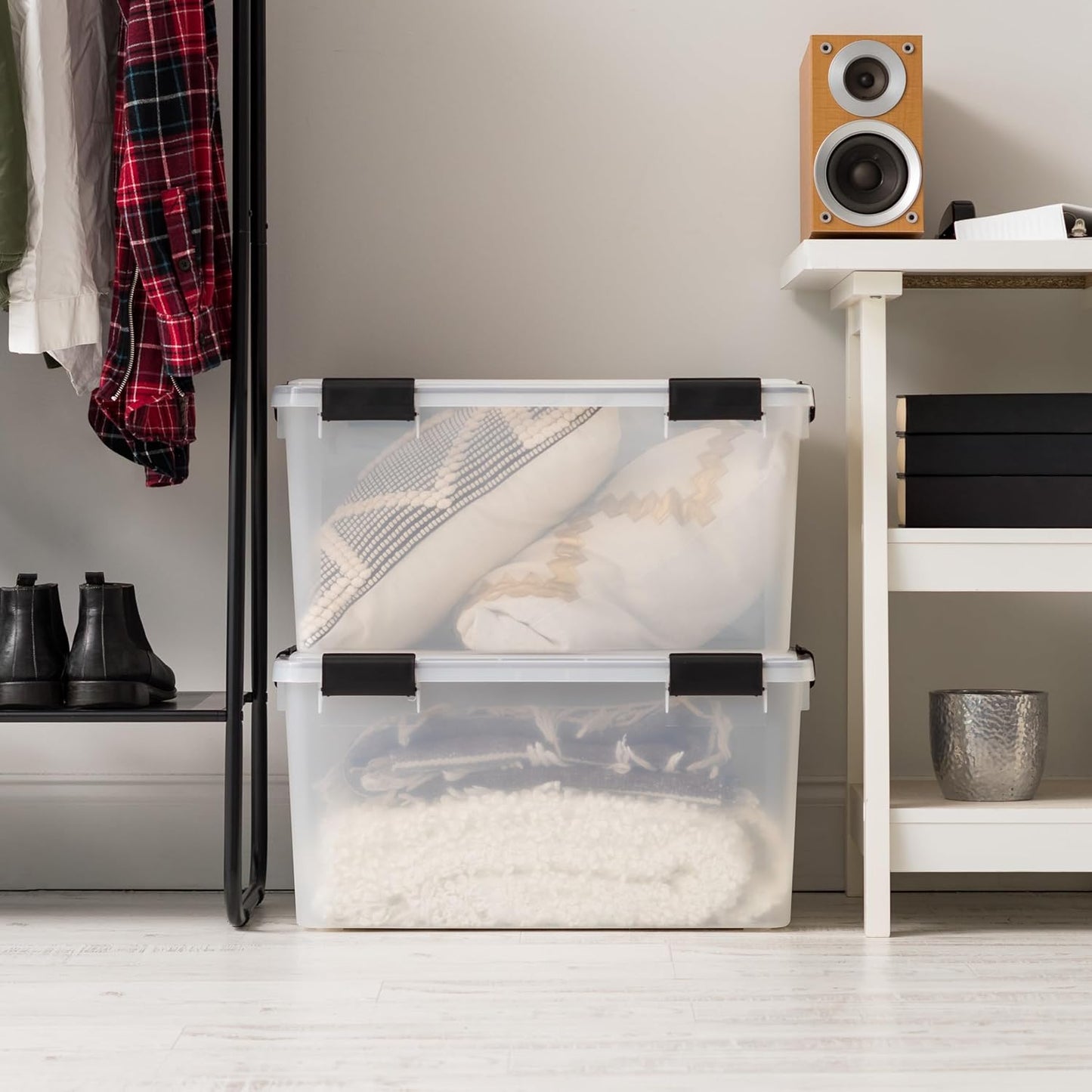 IRIS USA 110559 62.8 Quart Weathertight Plastic Storage Box, Clear (4 Pack)