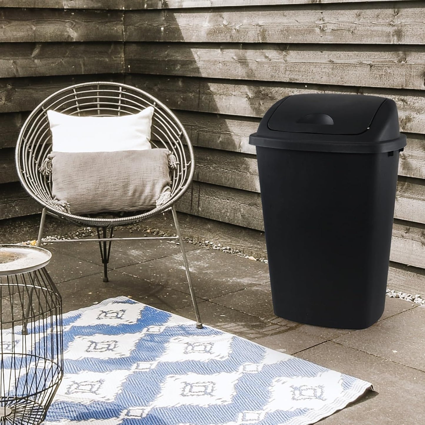 13 Gallon Plastic Trash Can with Swing Top Lid, 4 Packs Swing Lid Garbage Bins, Black