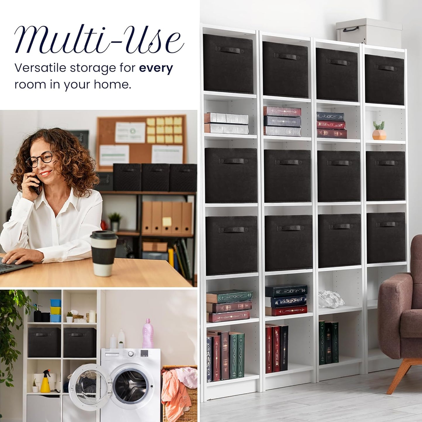 Reli. 11 Inch Cube Storage Bins (12 Pack) | Cube Organizer Bins | 11x11 Fabric Storage Boxes | Collapsible, Foldable Fabric Cubby Box (Square) | Bedroom, Office, Home Organization