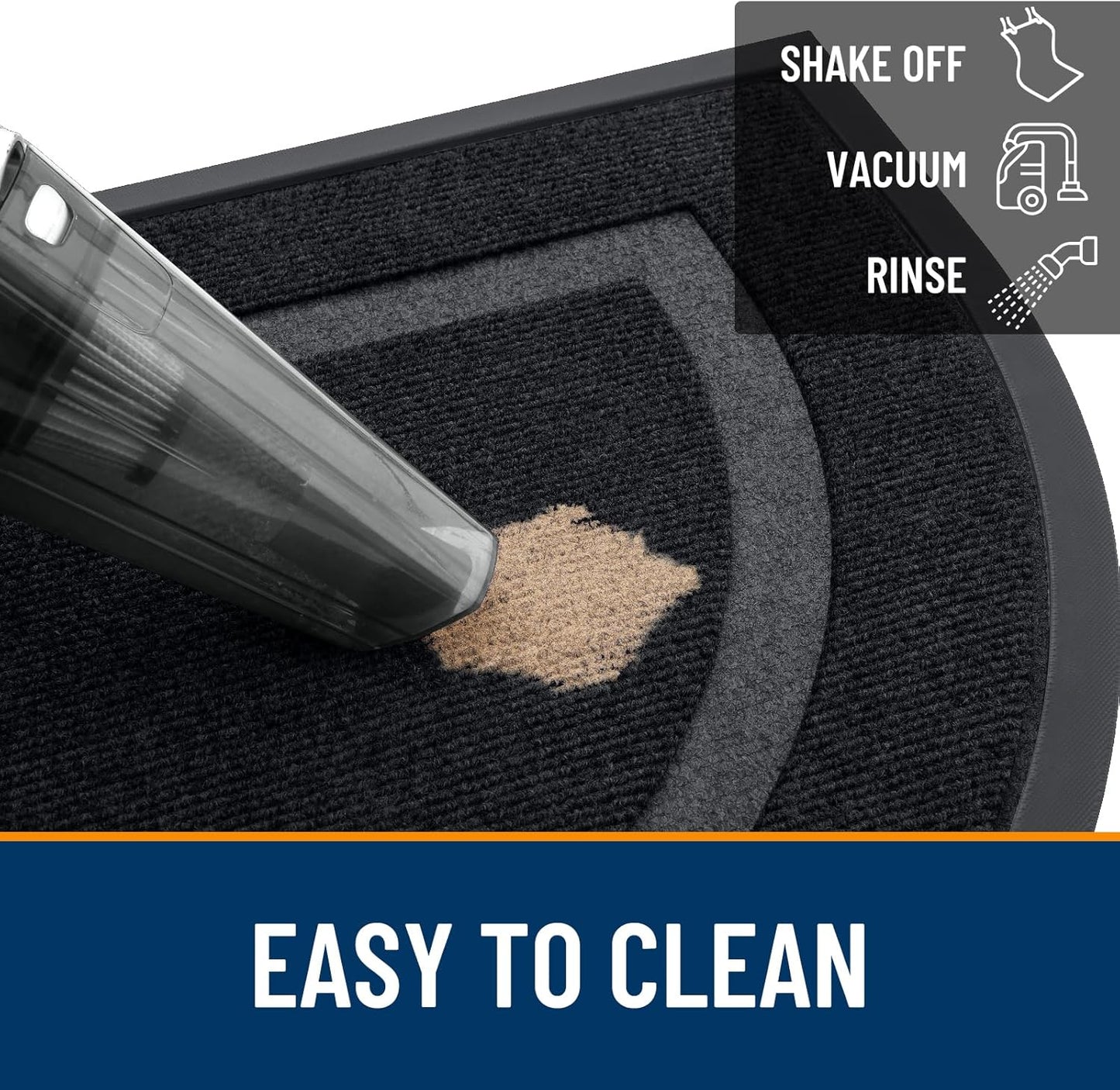 OLANLY Half Circle Door Mat Indoor Outdoor Entrance Welcome, Waterproof All-Season, All-Weather Doormat, Sturdy Natural Rubber, Low Profile, Easy Clean Patio Porch Entryway Mat, 47x32, Black