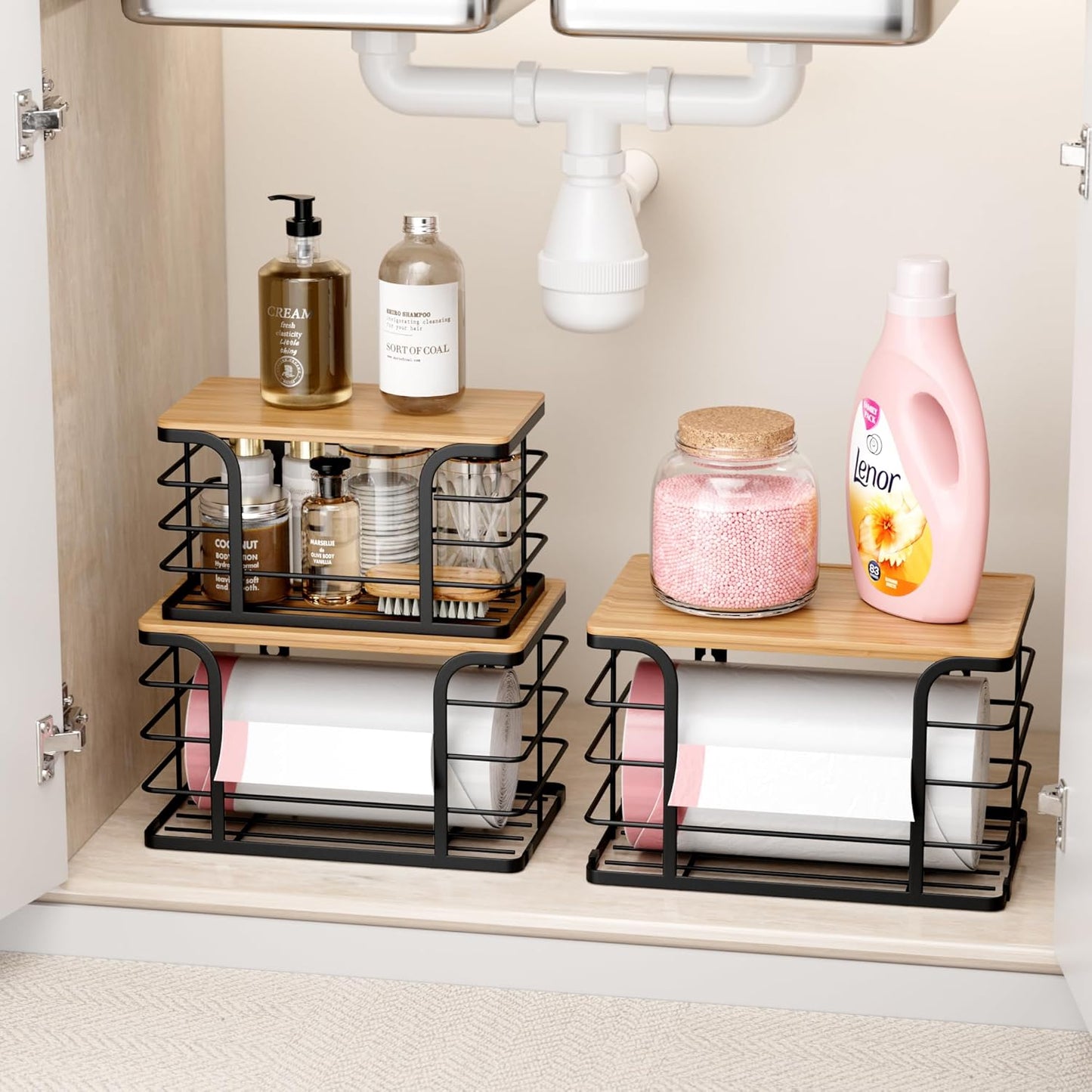 3 Pack Stackable Pantry Organizer,Stainless Steel Trash Bag Holder Dispenser,Kitchen Storage Organization for Kitchen Counter Sink,Laundry Room,Pantry, Black