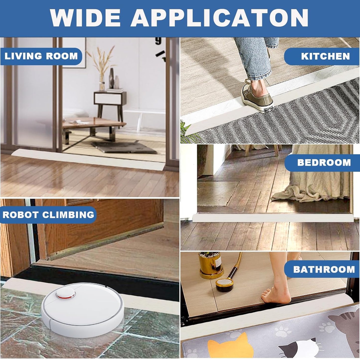 Vinyl Door Threshold Flooring Transition Strip Self Adhesive Carpet Edging Strip for Laminate Doorway Edge Threshold from 2/5" to 3/5" (Beige Wood Grain, 6.6 Ft)