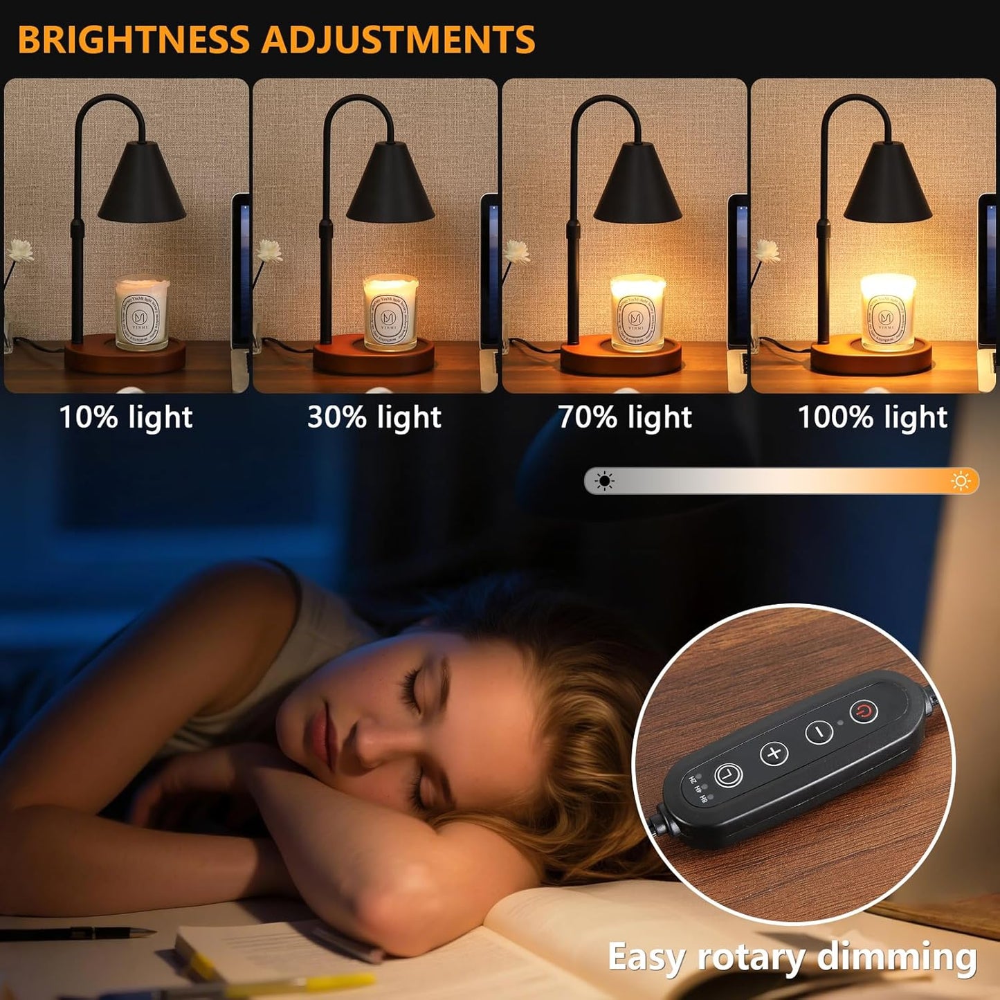 Black Candle Warmer Lamp with Timer and Dimmer,Mother's Day/Birthday/Christmas Gifts for Mom/Wife,Electric Wax Melt Warmer,Home Decor,Scented Jar Lamp,Adjustable Height,with 2 Bulbs