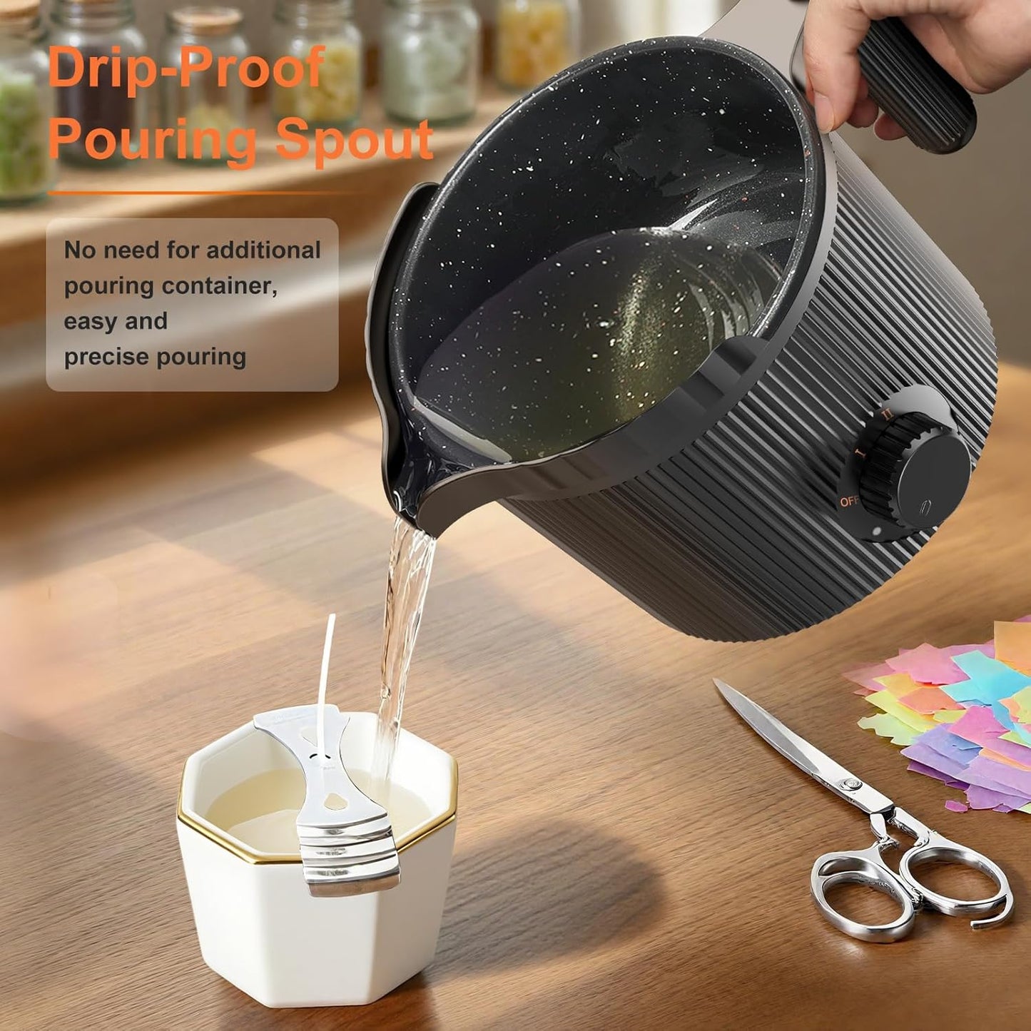 venpow Candle Wax Melter with Pour Spout, Candle Making Kit for Adult Beginners, 1.5L Large Capacity, for Making Candles and Soaps, Kit Includes Wax Melting Pot and Stirring Spoon