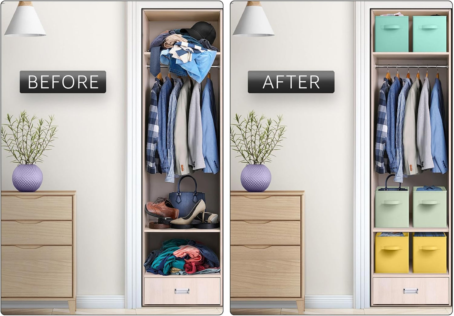 Sorbus Storage Cubes - 11" Foldable Storage Bins with Handle for Nursery, Playroom, Closet Organizers and Storage - 6 Fabric Shelf Basket for Toys, Books, Clothes - Green Yellow & Blue Storage Bins