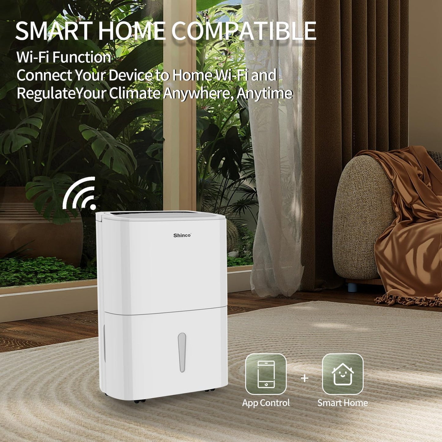 Shinco 6,000 Sq.Ft Energy Star Dehumidifier with WIFI, Ideal for Large Rooms and Home Basements, Efficient Moisture Removal with Adjustable Humidity Control, 1.32 Gallons Water Tank