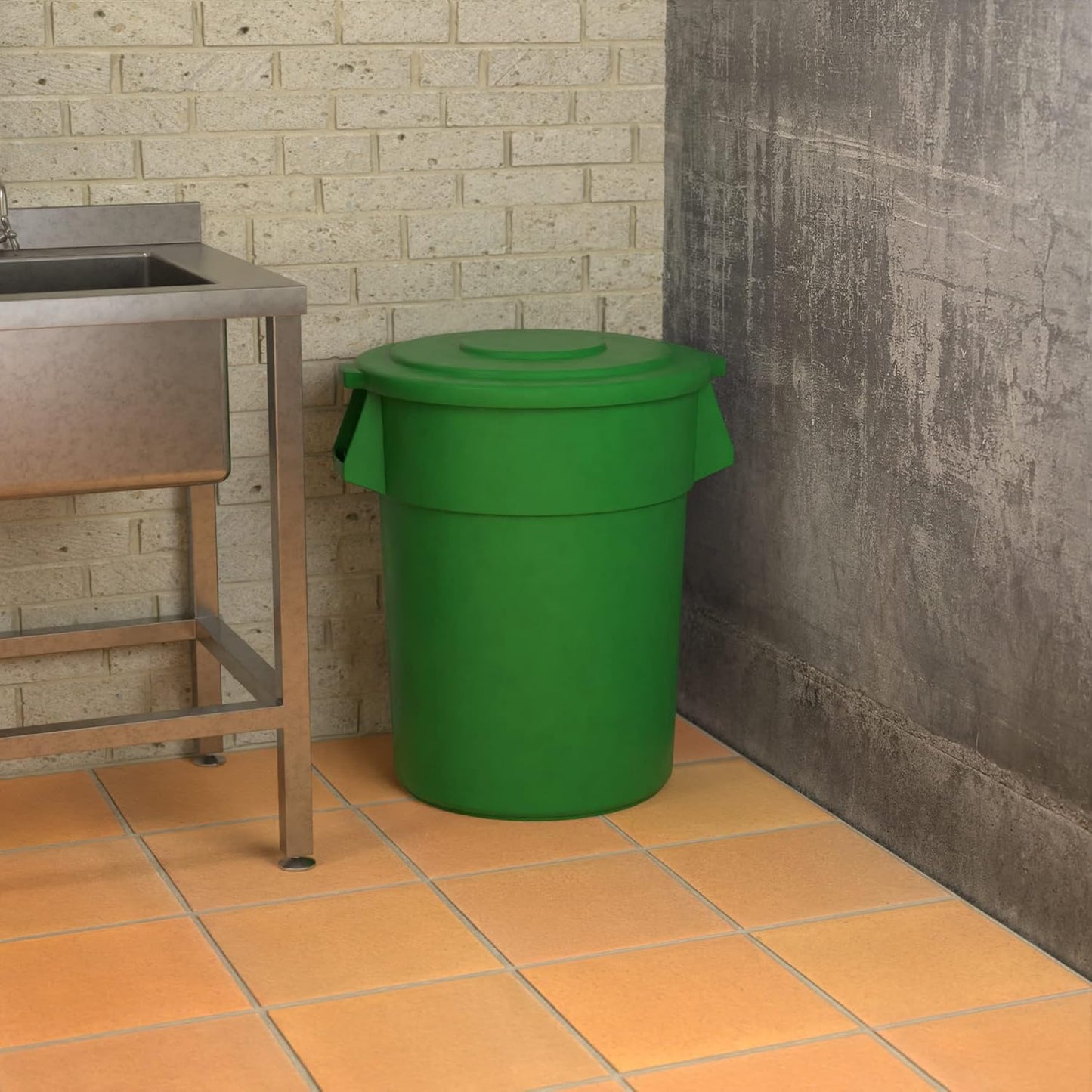 55 Gallon Green Round Commercial Trash Can with Lid