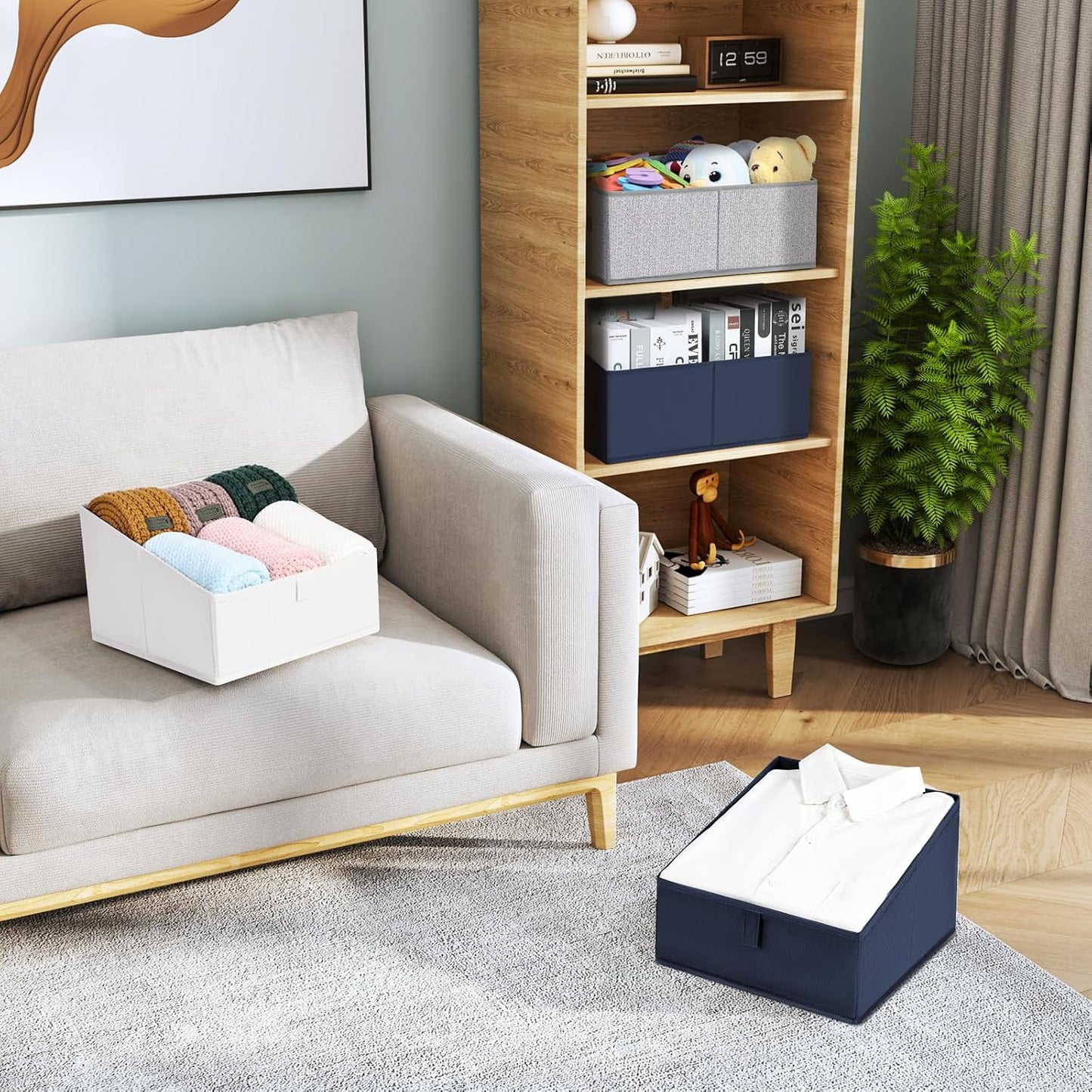 DIMJ Closet Storage Bins 6 Pack - Fabric Trapezoid Closet Organizer Bin, Foldable Storage Baskets for Shelves, Shelf Organizer, Clothing Storage Box for Toys, Books, Towel, Clothes