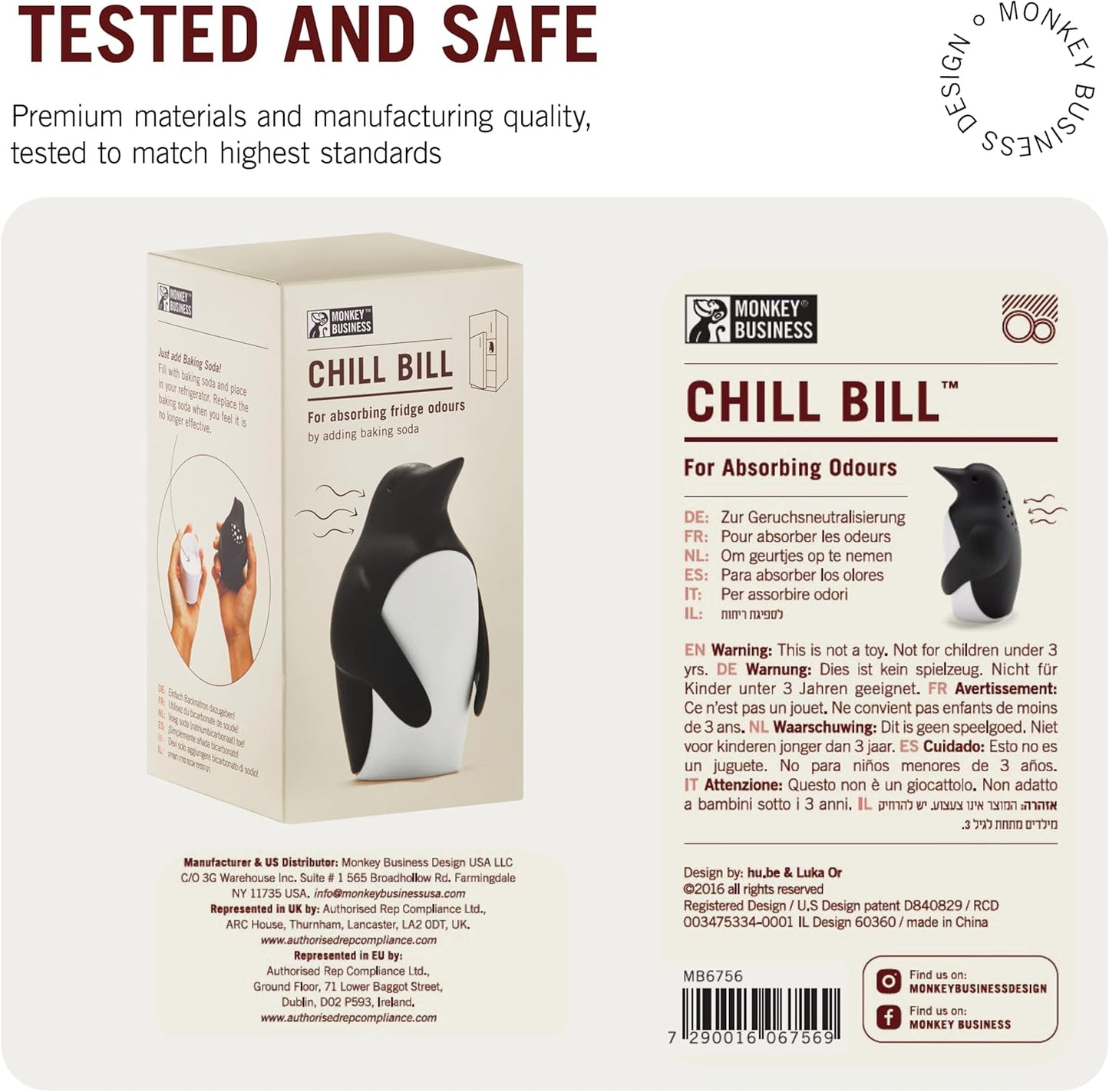 Monkey Business Chill Bill Refrigerator Deodorizer, Baking Soda Container, Baking Soda Fridge, Baking Soda Fridge Deodorizer, Cute Gifts, Kitchen Gadgets