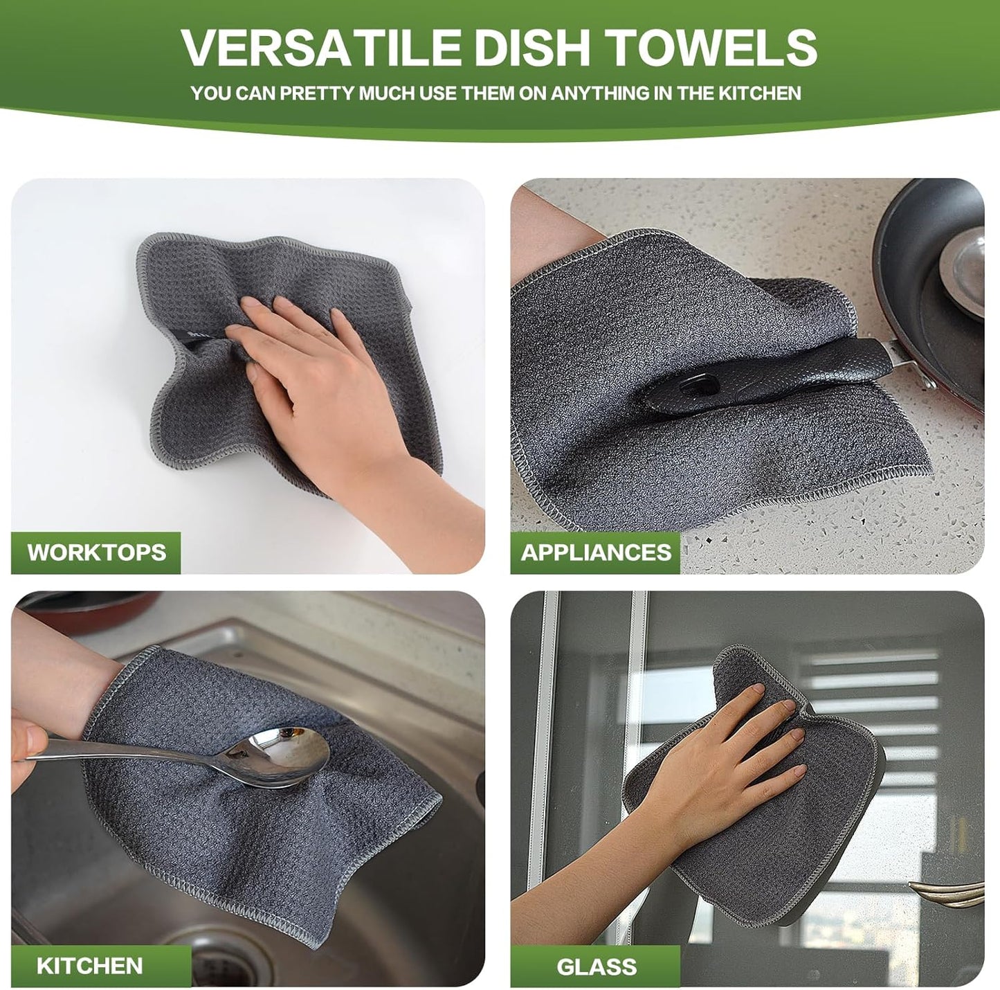KinHwa Dish Cloths for Washing Dishes Kitchen Towels Microfiber Dish Towels for Kitchen Dish Towels Absorbent 8inch x 8inch 6 Pack (Gray, 8in x 8in)