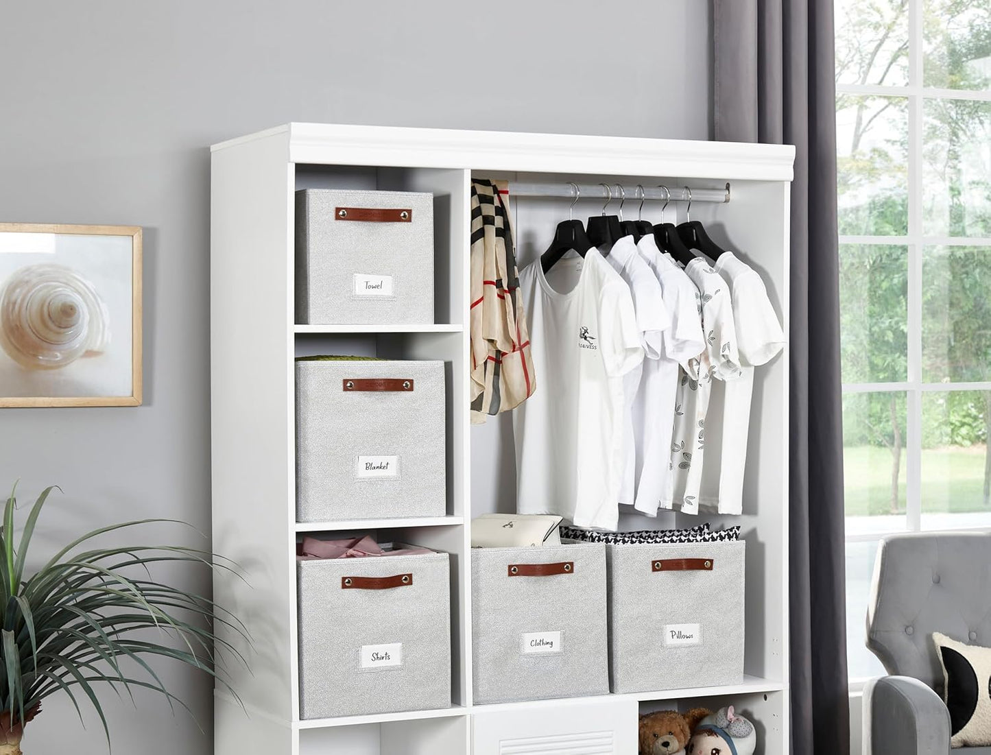 DECOMOMO Storage Cubes, 13x13x13 Storage Cube Bins with Labels, Fabric Organizer Bins (13" / 6pcs, Light Texture Grey)