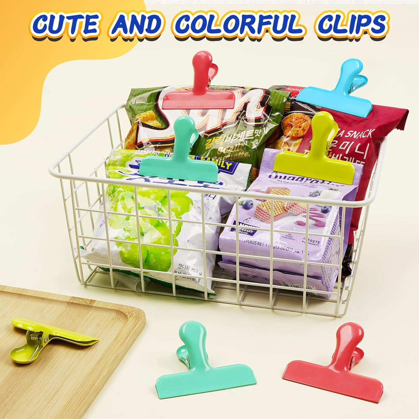 VNDUEEY 12 Pack Stainless Steel Chip Bag Clips, Chip Clips for Food Bags, Heavy Duty Metal Clip for Kitchen and Office to Seal Coffee Bags, Paper Sheets, Air Tight Seal-3 Inches, Multicolor