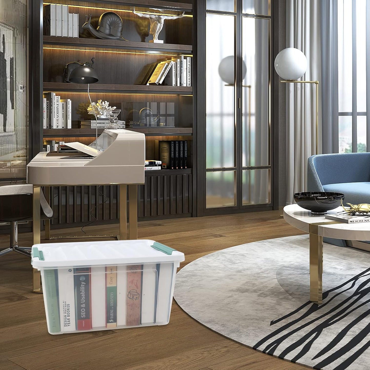 35 L Clear Large Storage Box, Plastic Storage Bins, Set of 4