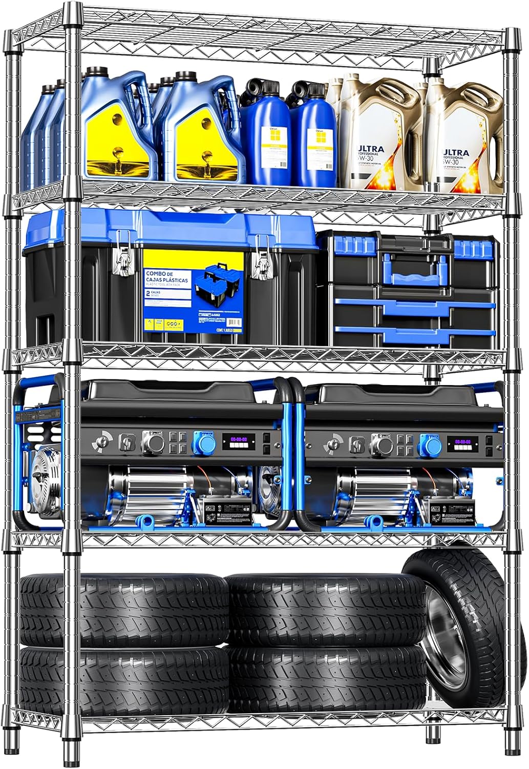 IZEUK 4 Tiers Garage Shelving Wide Storage Shelves Metal Shelves Heavy Duty Adjustable Utility Shelf Rack (Black, 17.7" D x 59.1" W x 70.9" H)