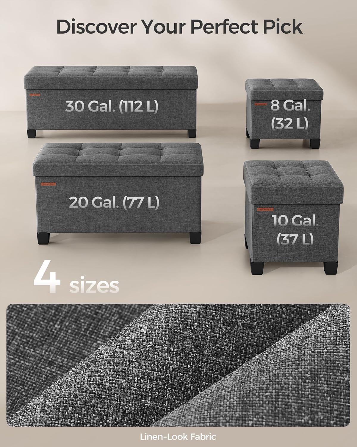 SONGMICS Storage Ottoman Bench, Foldable Foot Rest with Legs, 15 x 43 x 15.7 Inches, End of Bed Bench, Storage Chest, Load up to 660 lb, for Living Room, Bedroom, Entryway, Slate Gray ULSF018G01