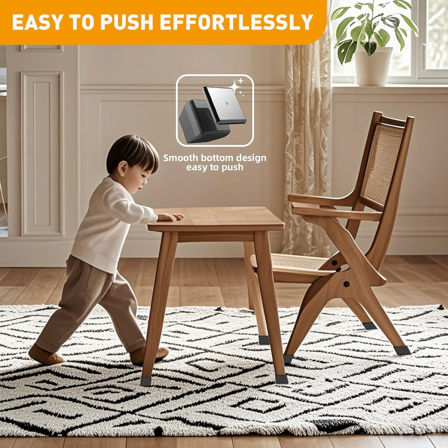 Furniture Sliders,24 PCS Square Chair Leg Sliders for Carpet, Furniture Movers Sliders, Carpet Chairs Furniture Glides, Floor Protectors, Carpet Moving Sliders Easily Move. (Black,Fit:1.2-1.6").